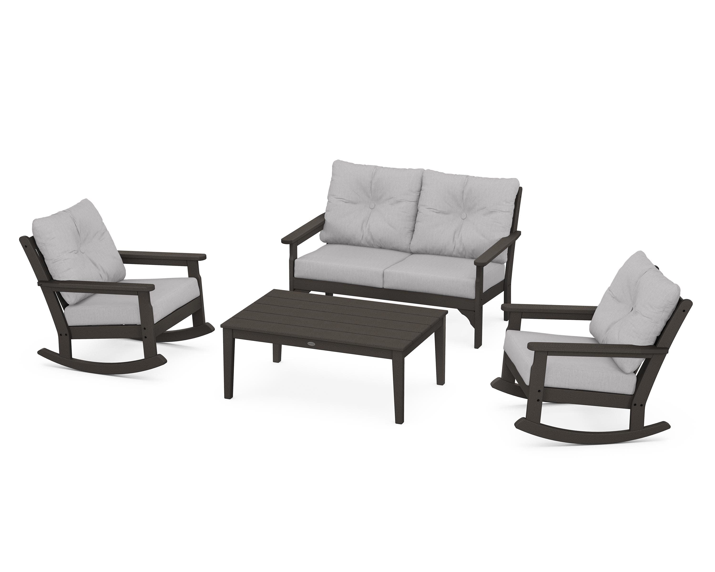 Vineyard 4-Piece Deep Seating Rocking Chair Set in Vintage Coffee / Granite
