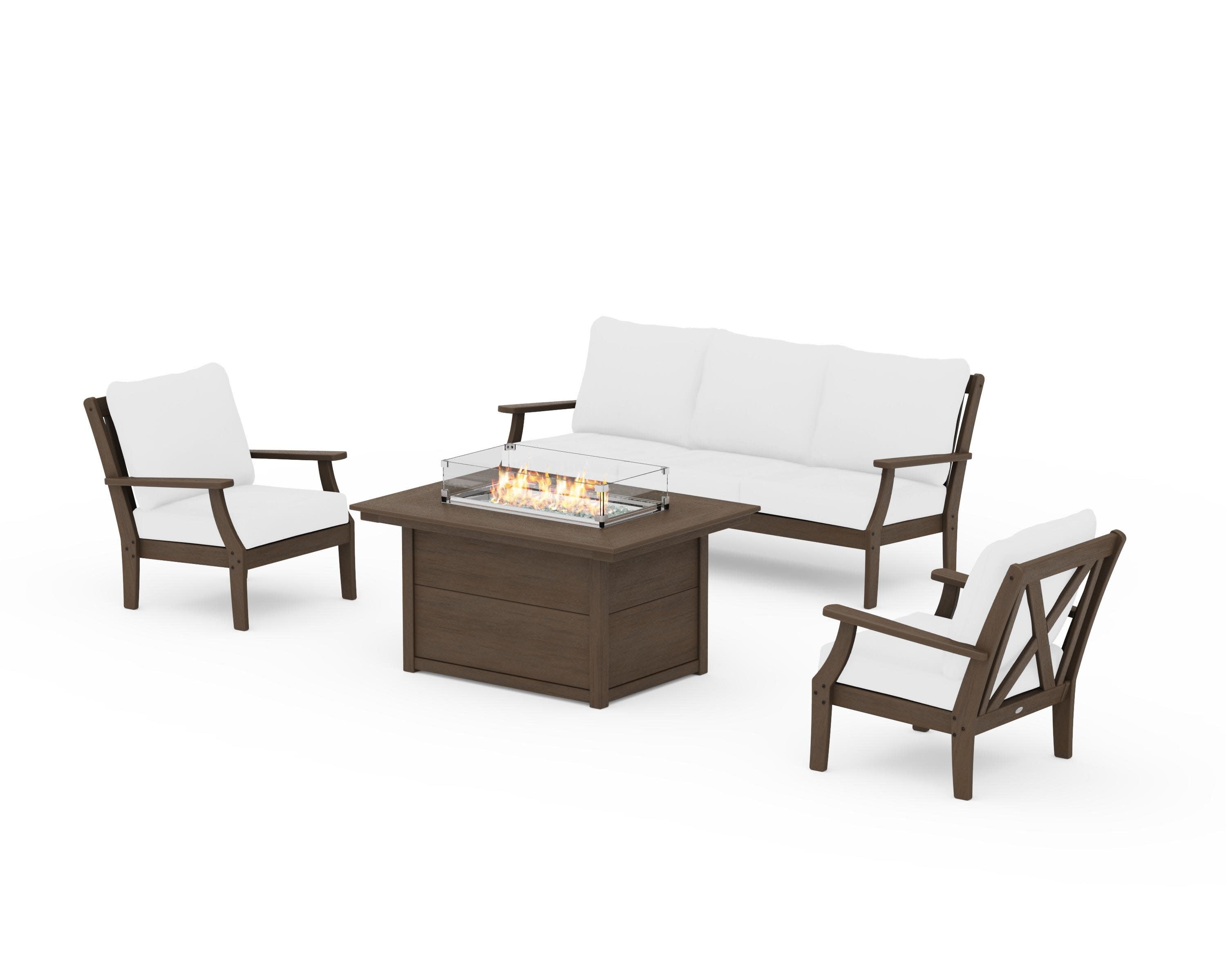 Braxton Deep Seating Fire Pit Table Set in Kona / Natural