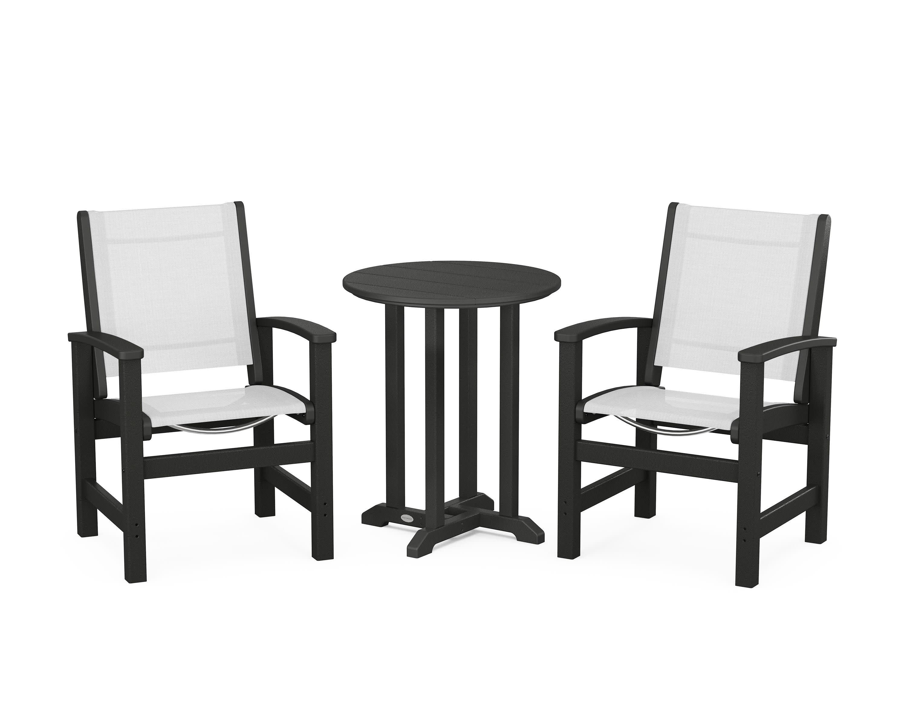 Coastal 3-Piece Round Bistro Dining Set in Black / White Sling