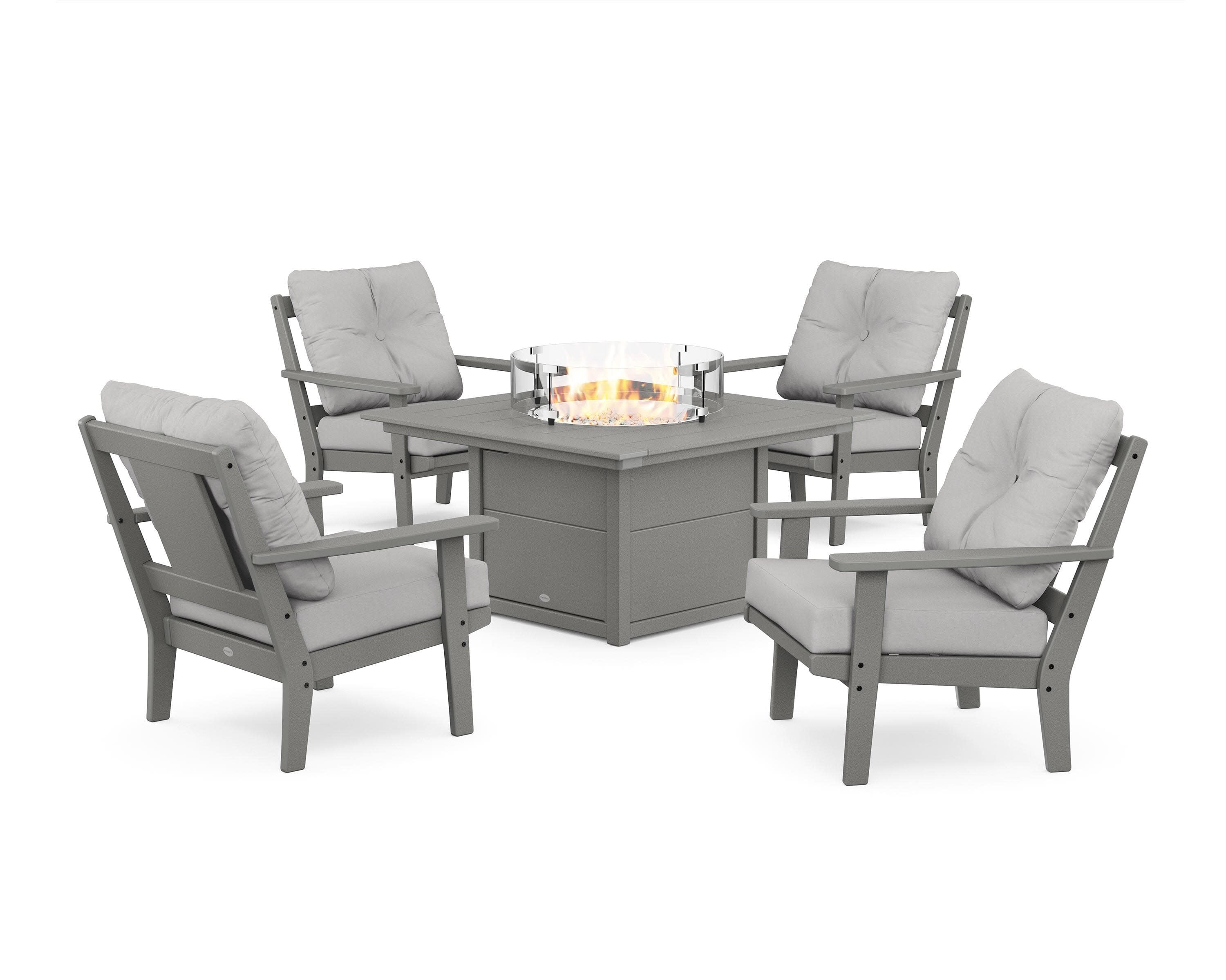 Prairie 5-Piece Deep Seating Set with Fire Pit Table in Slate Grey / Diamond in the Rough