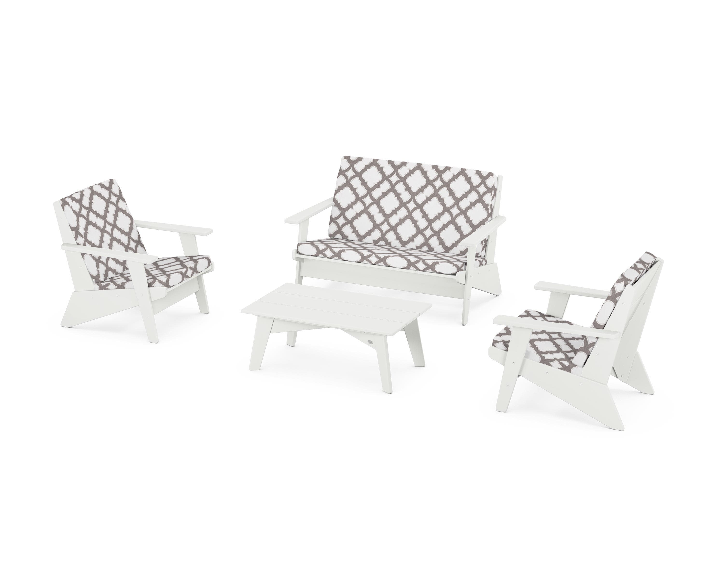 Riviera Modern Lounge 4-Piece Set in Vintage White / Trellis Grey Mist