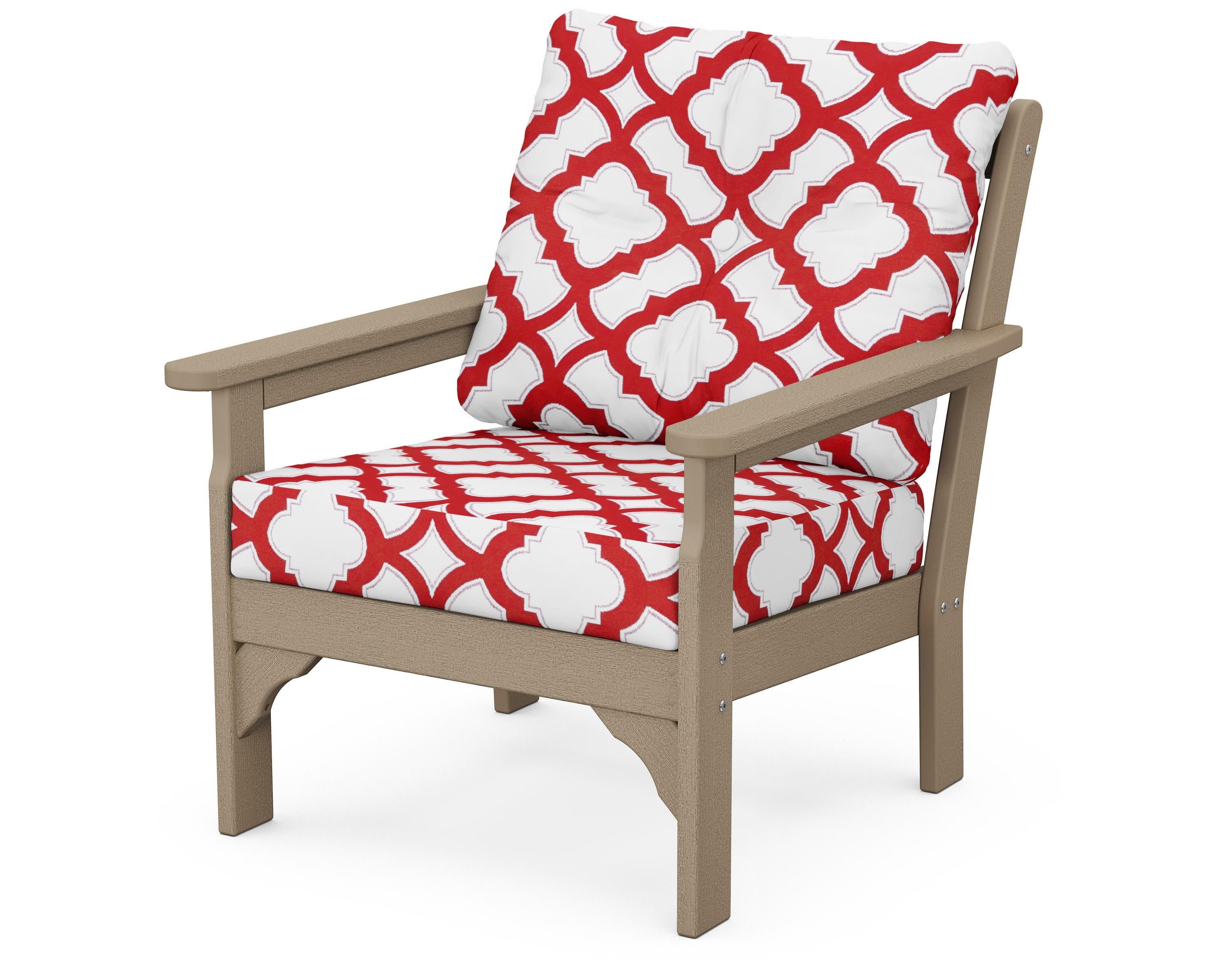 Vineyard Deep Seating Chair in Vintage Sahara / Trellis Crimson