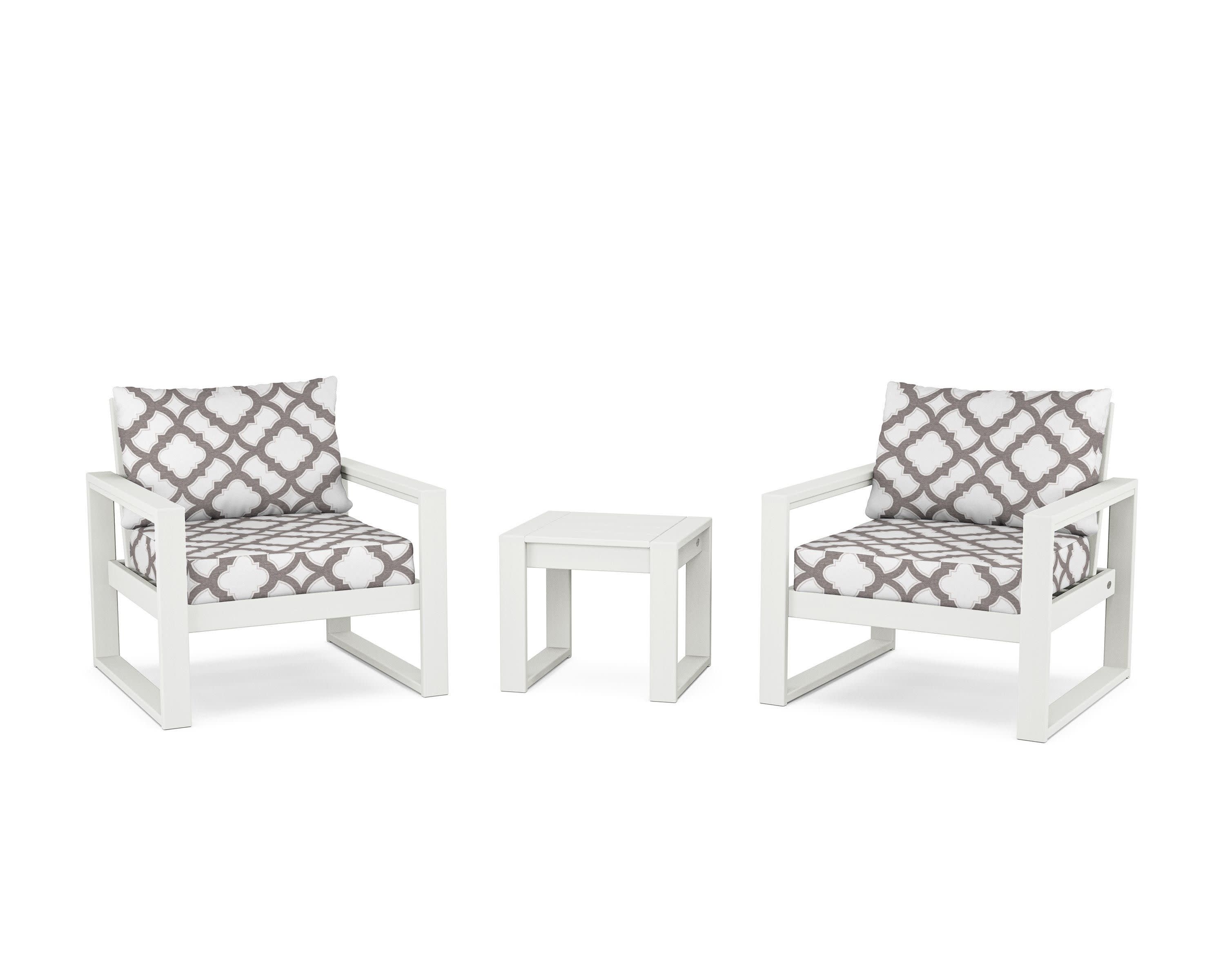 EDGE Sectional 3-Piece Deep Seating Set in Vintage White / Trellis Grey Mist