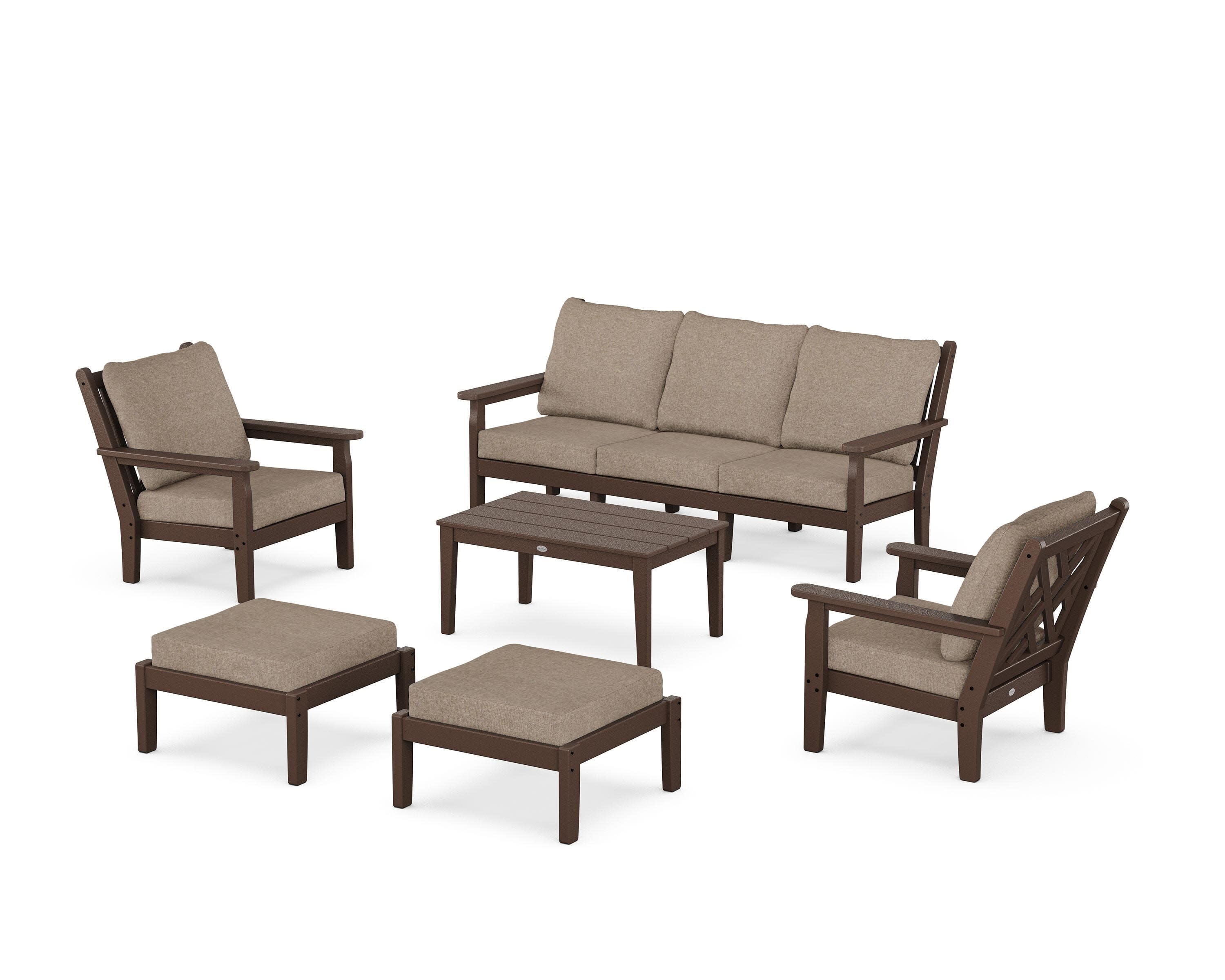 Chippendale 6-Piece Lounge Sofa Set in Mahogany / Spiced Burlap