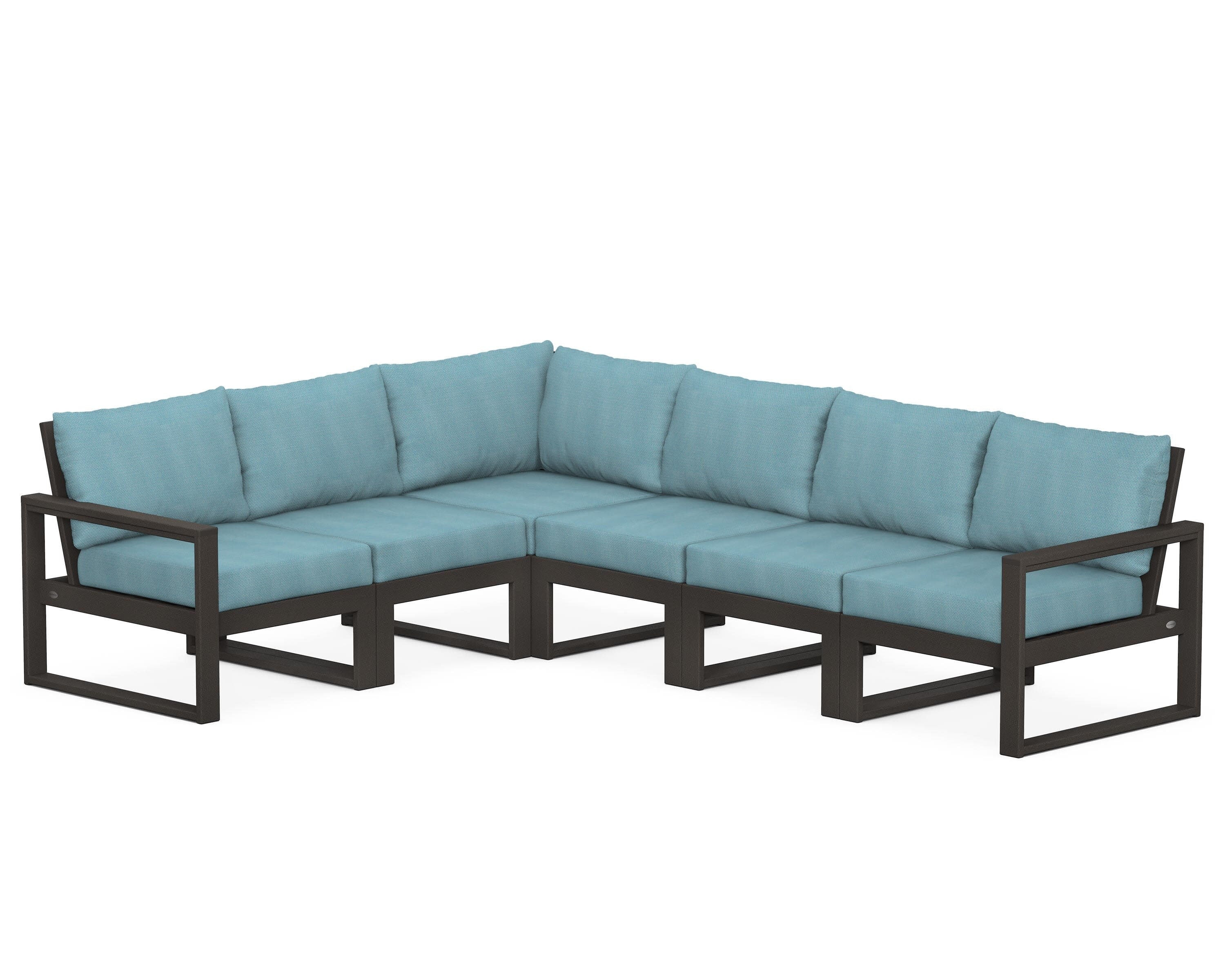 EDGE 6-Piece Modular Deep Seating Set in Vintage Coffee / Lattice Sky Blue
