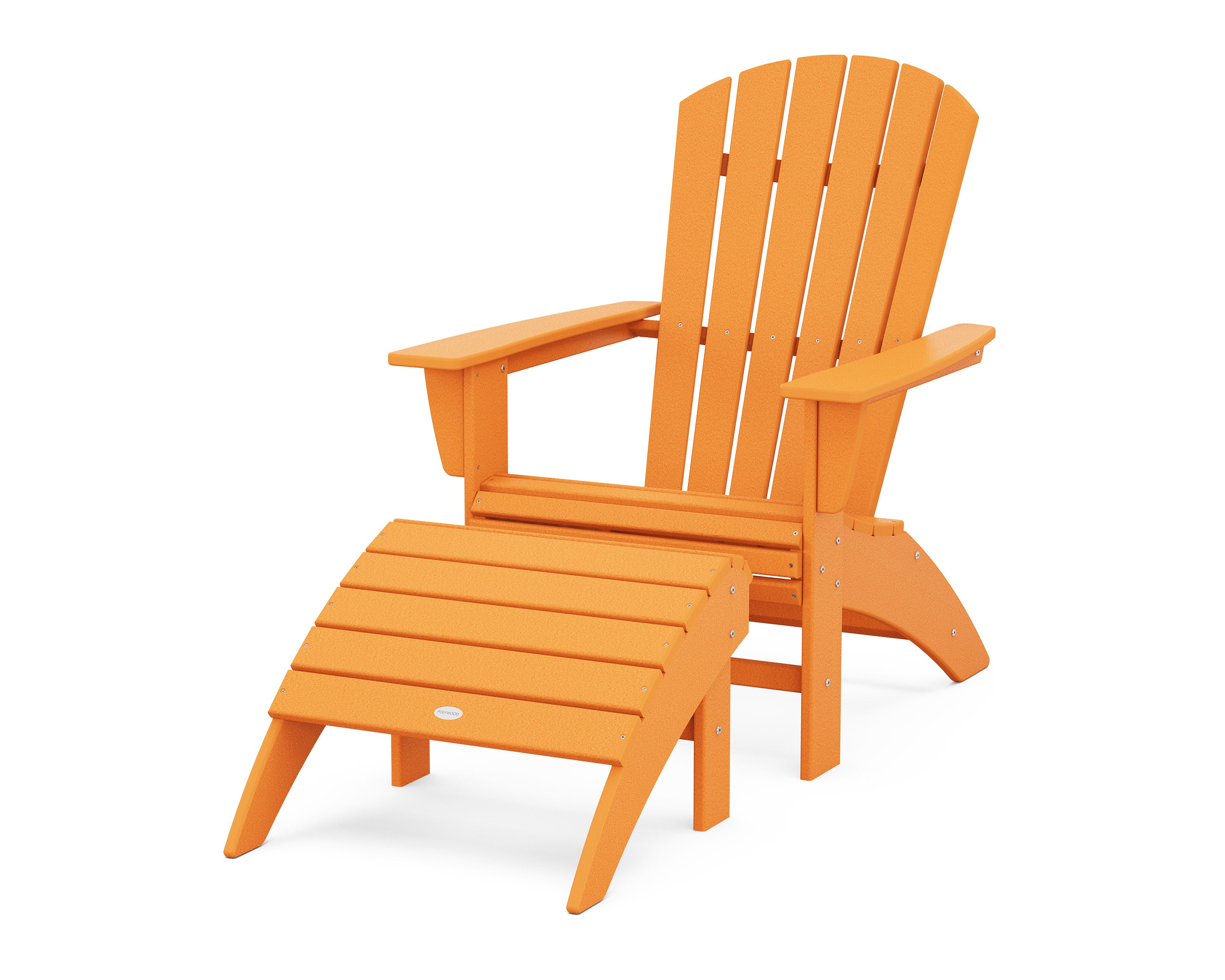 Nautical Curveback Adirondack Chair 2-Piece Set with Ottoman in Tangerine