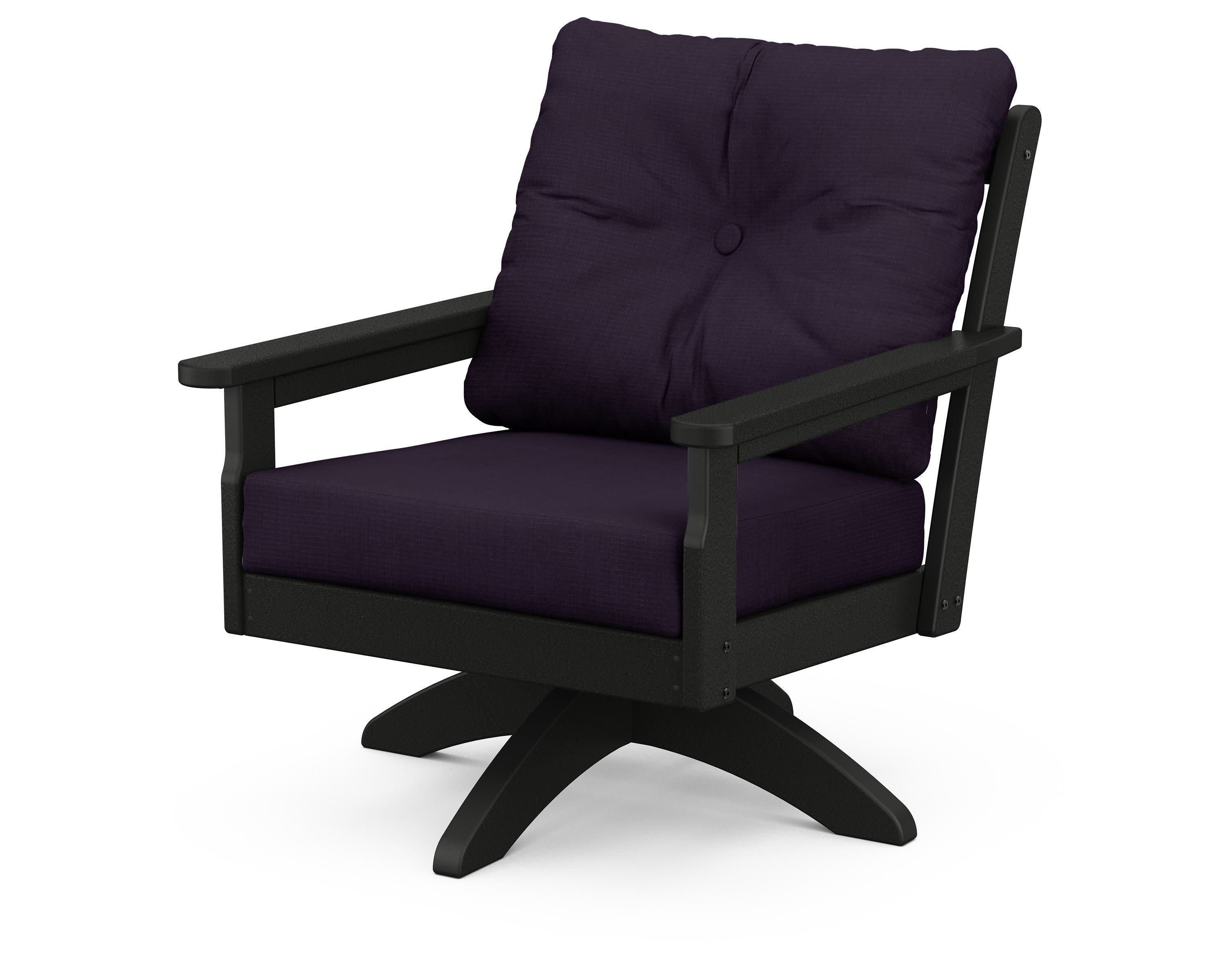 Vineyard Deep Seating Swivel Chair in Black / Navy Linen