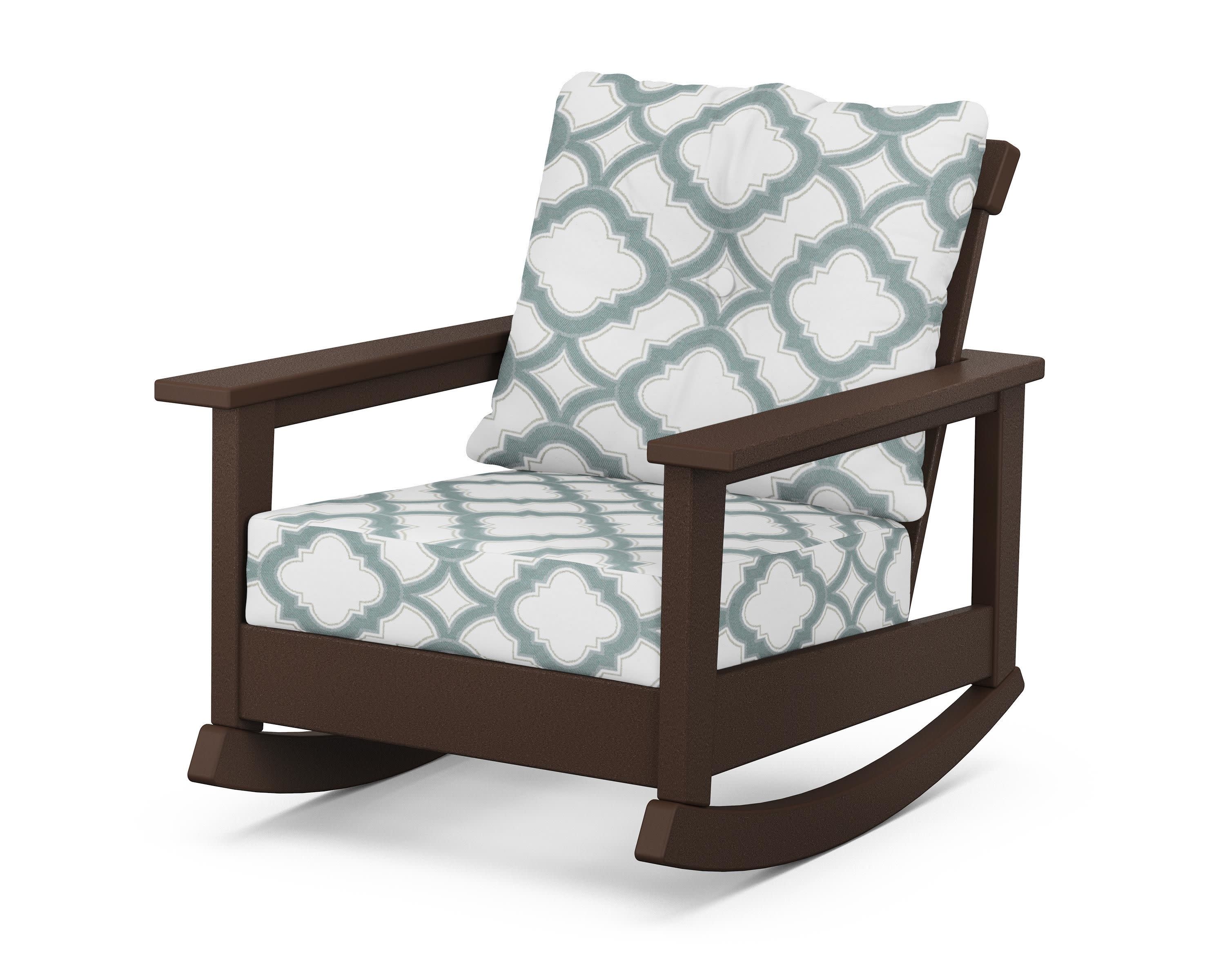 Prescott Deep Seating Rocking Chair in Mahogany / Trellis Glacier Spa