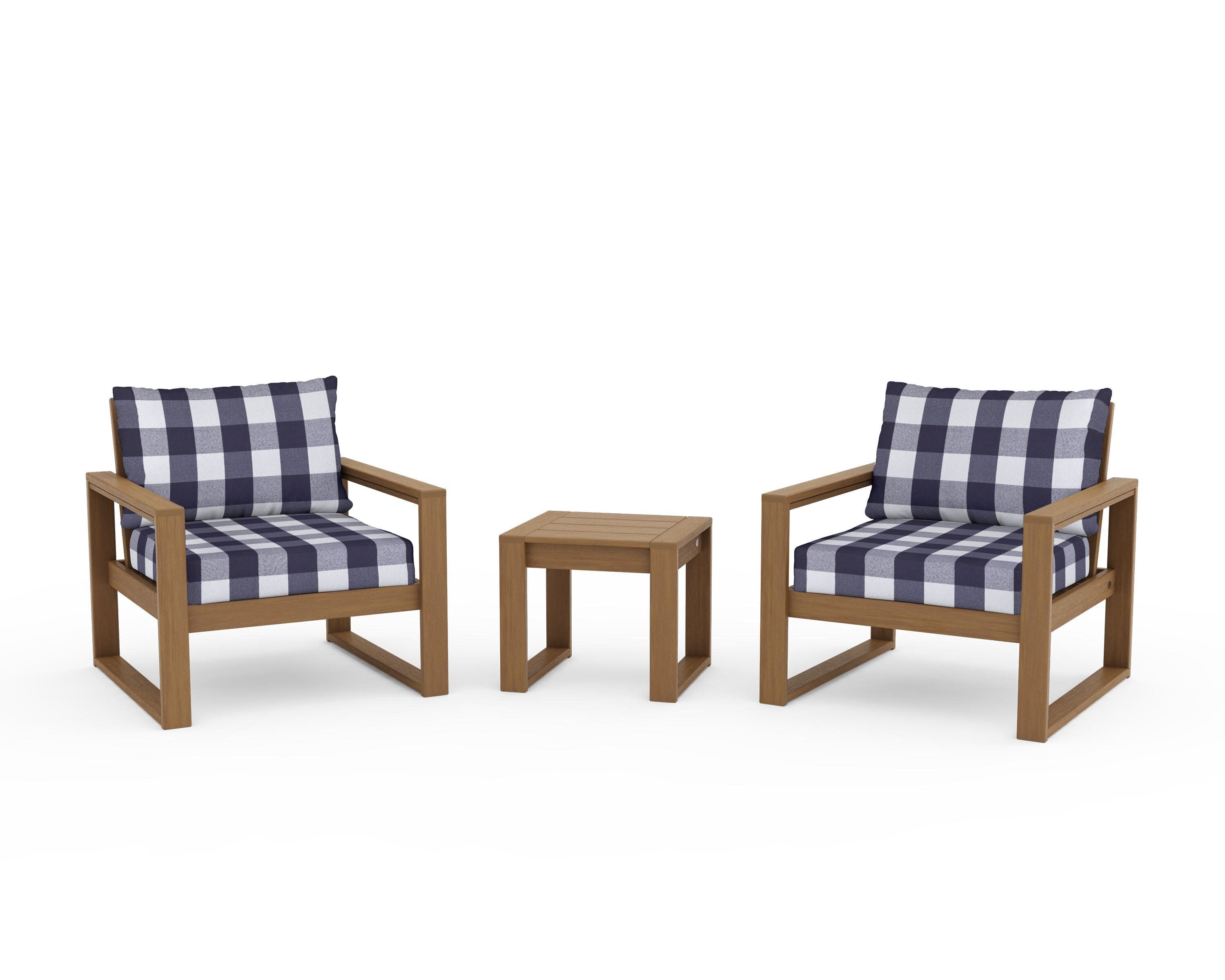 EDGE Sectional 3-Piece Deep Seating Set in Natural / Buffalo Plaid Navy