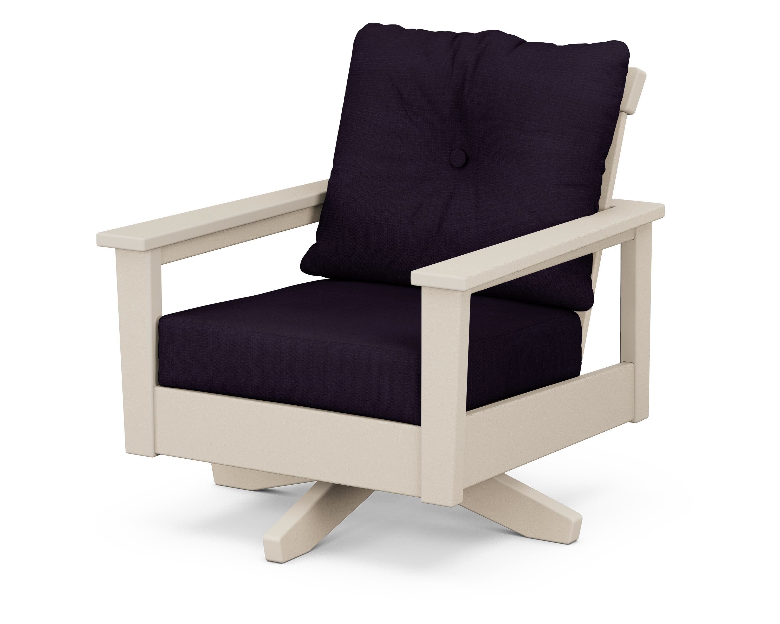 Prescott Deep Seating Swivel Chair in Sand / Navy Linen