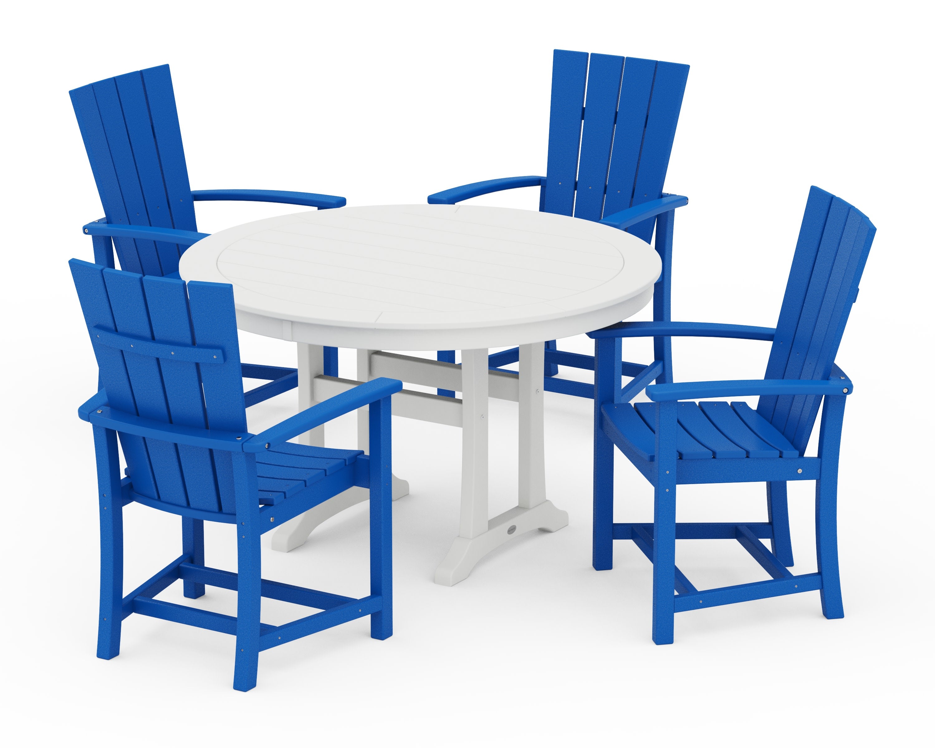 Quattro 5-Piece Round Dining Set with Trestle Legs in Pacific Blue / White