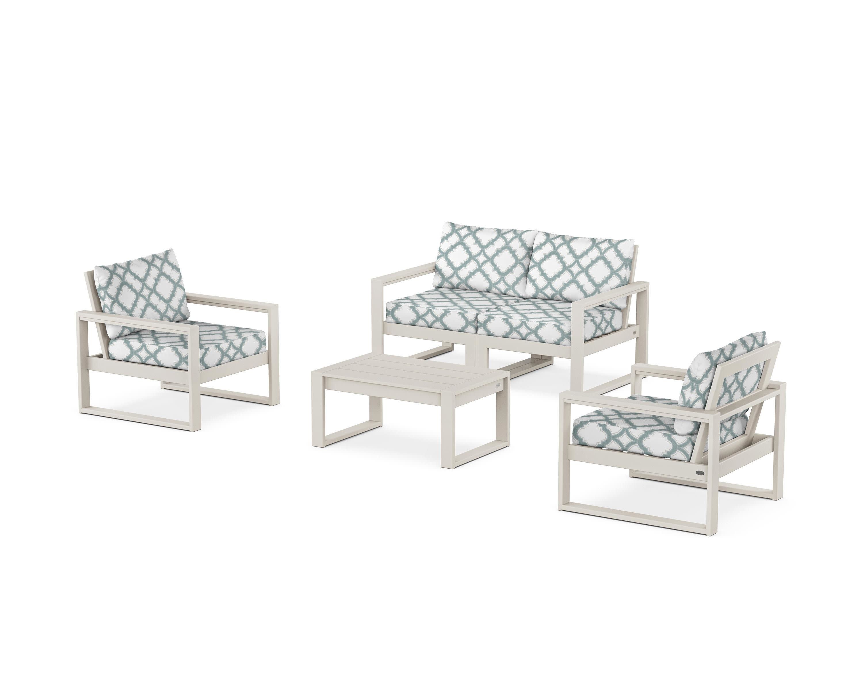 EDGE Sectional 4-Piece Deep Seating Set with Loveseat in Sand / Trellis Glacier Spa