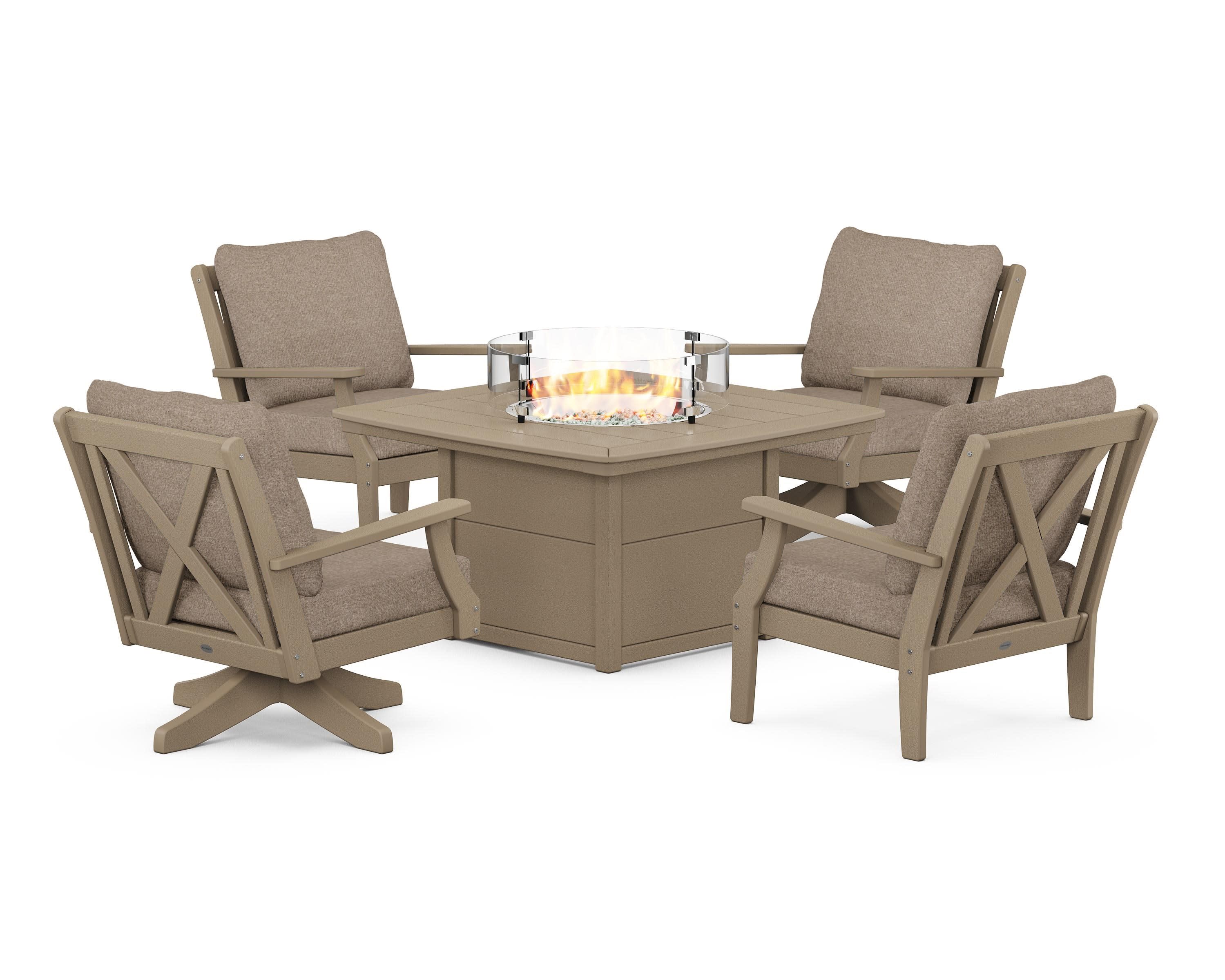 Braxton 5-Piece Deep Seating Set with Fire Table in Vintage Sahara / Spiced Burlap