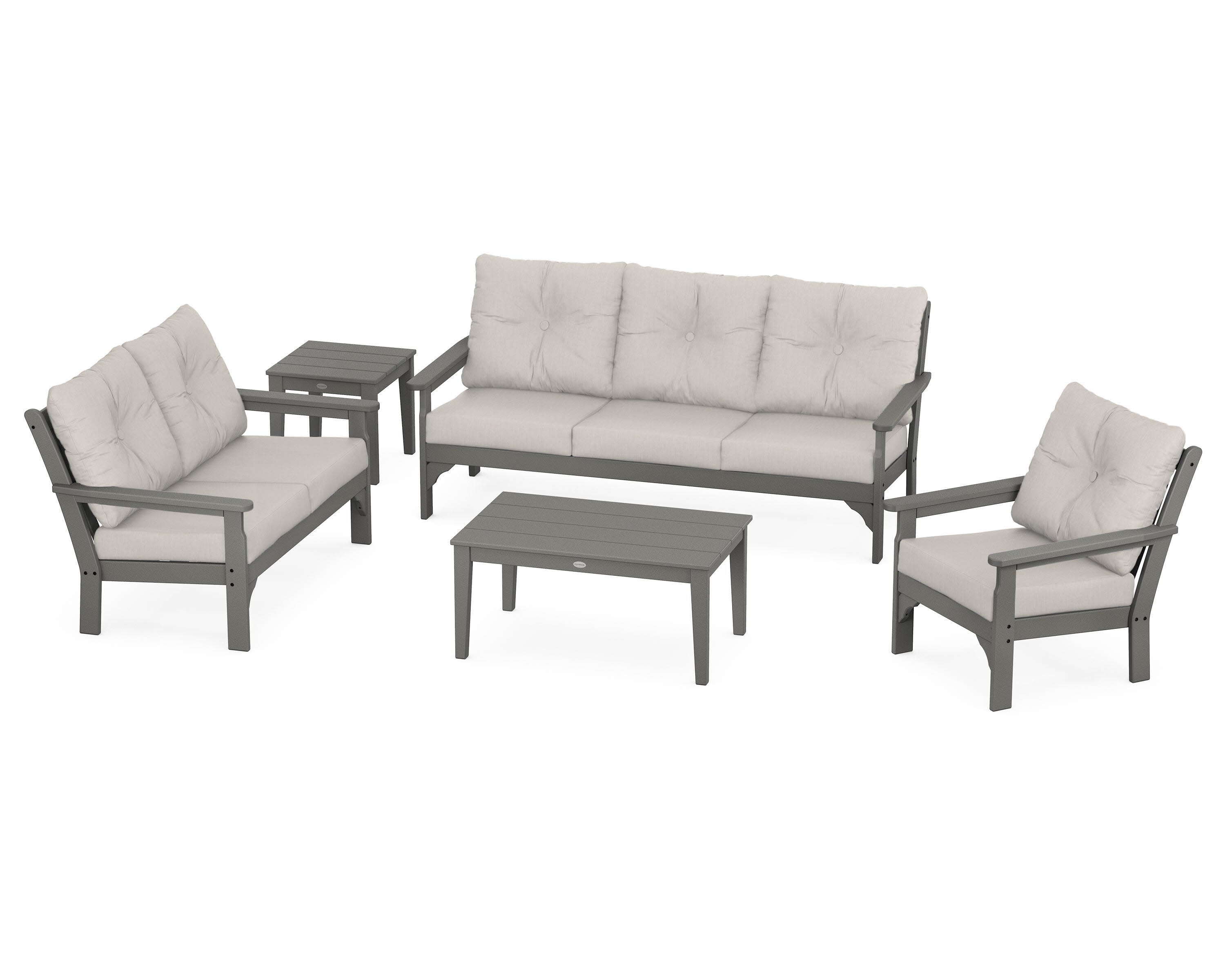 Vineyard 5 Piece Deep Seating Set in Slate Grey / Cast Ash