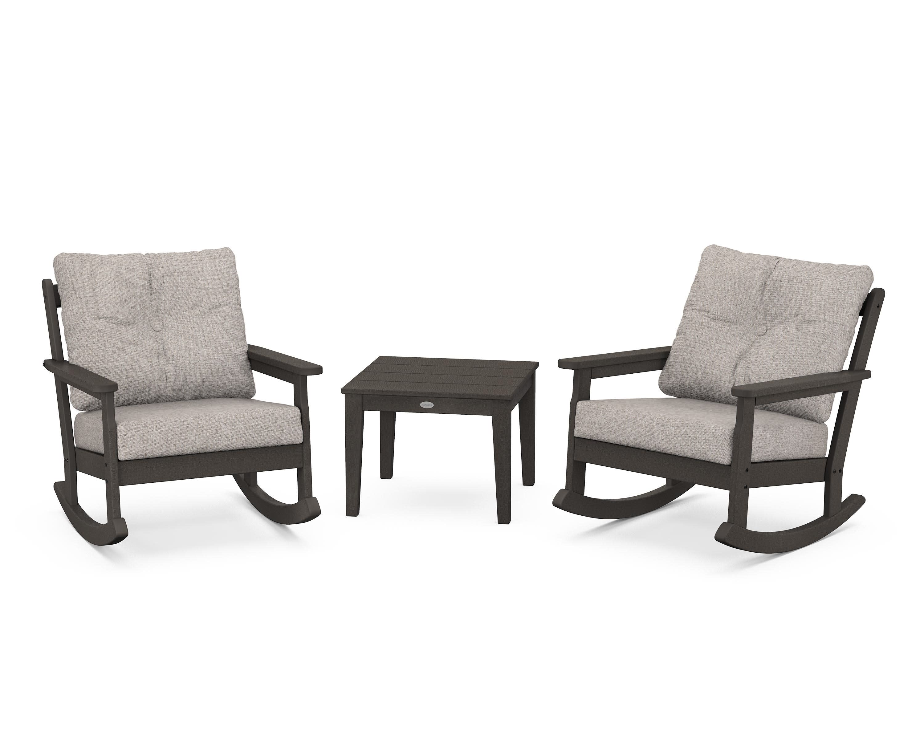 Vineyard 3-Piece Deep Seating Rocker Set in Vintage Coffee / Weathered Tweed