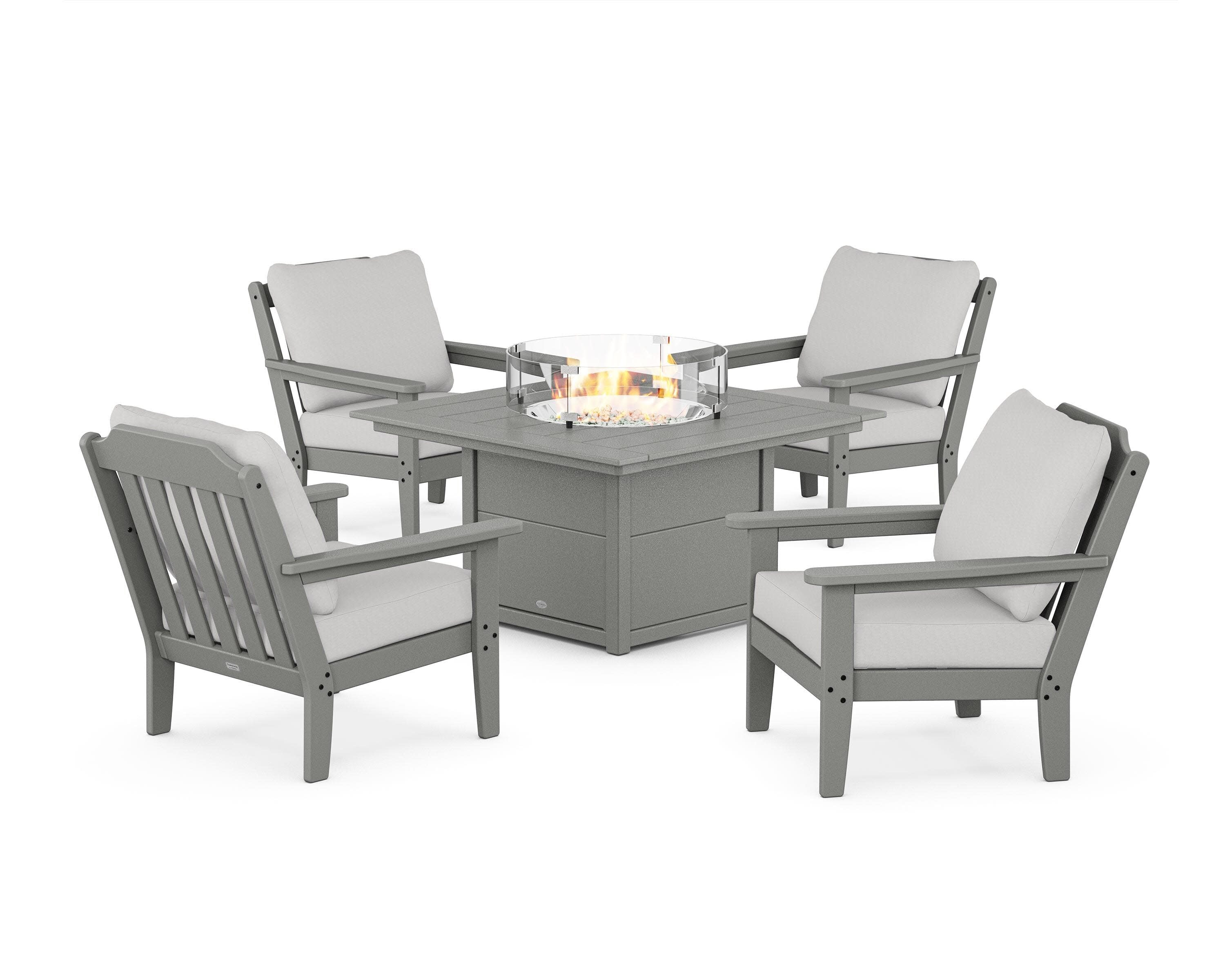 Cottage 5-Piece Deep Seating Set with Fire Pit Table in Slate Grey / Diamond in the Rough