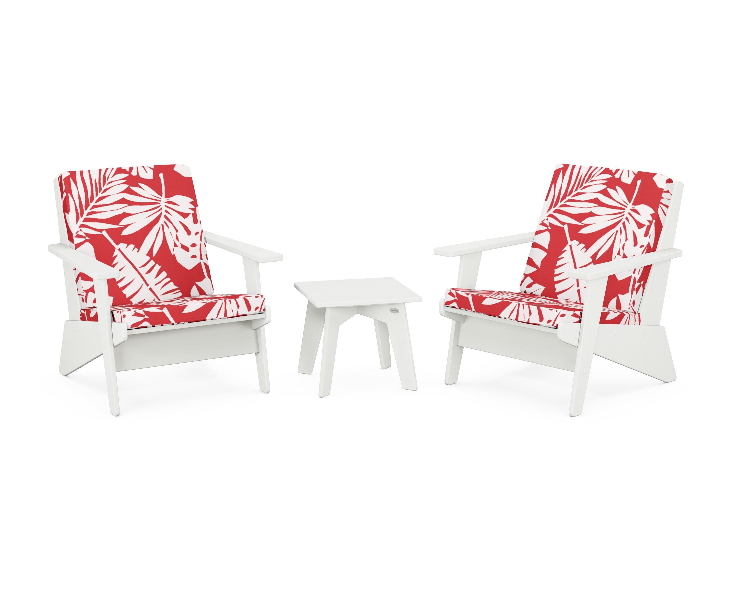 Riviera Modern Lounge 3-Piece Set in Vintage White / Leaf Crimson