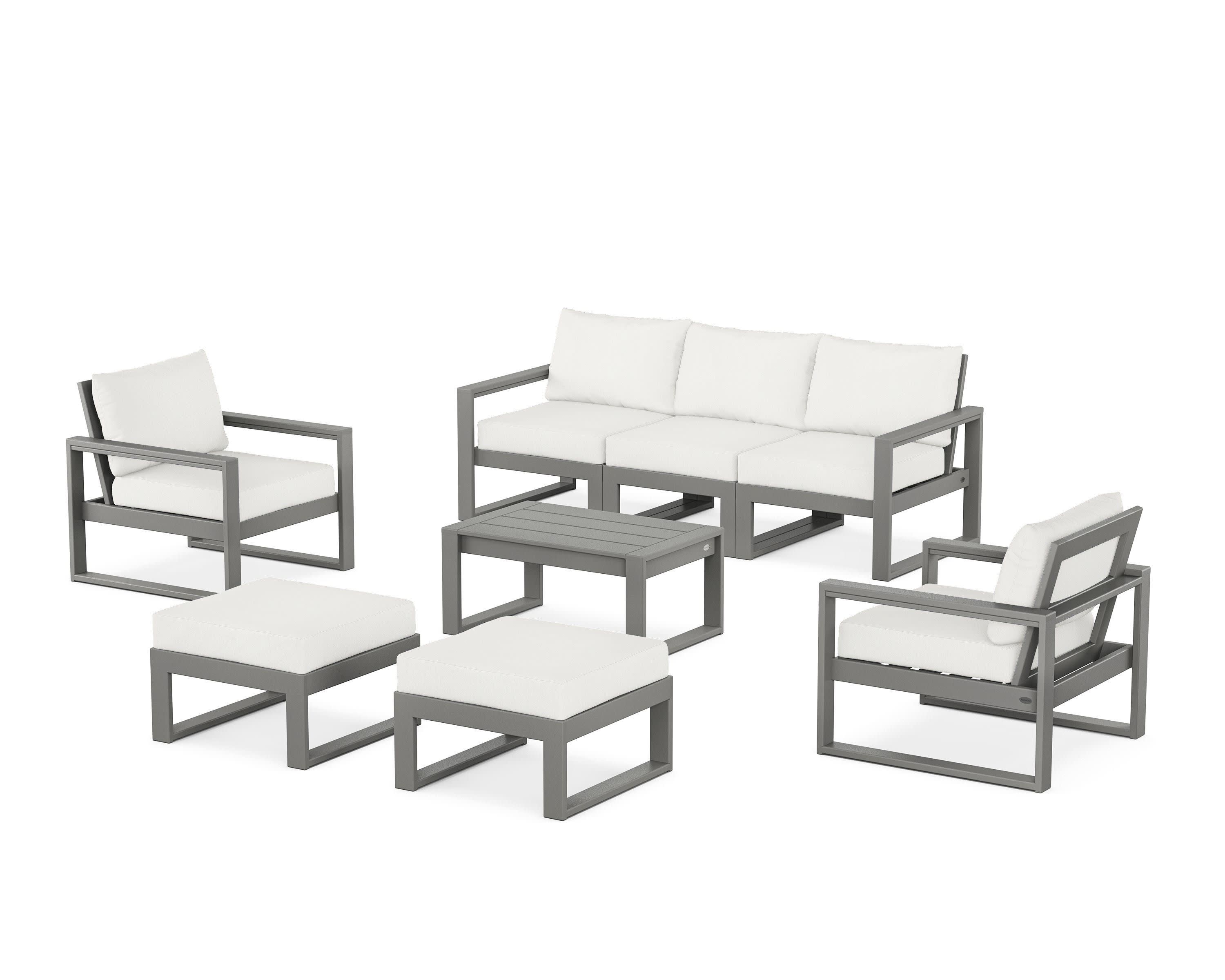 EDGE Sectional 8-Piece Lounge Sofa Set in Slate Grey / Natural Linen