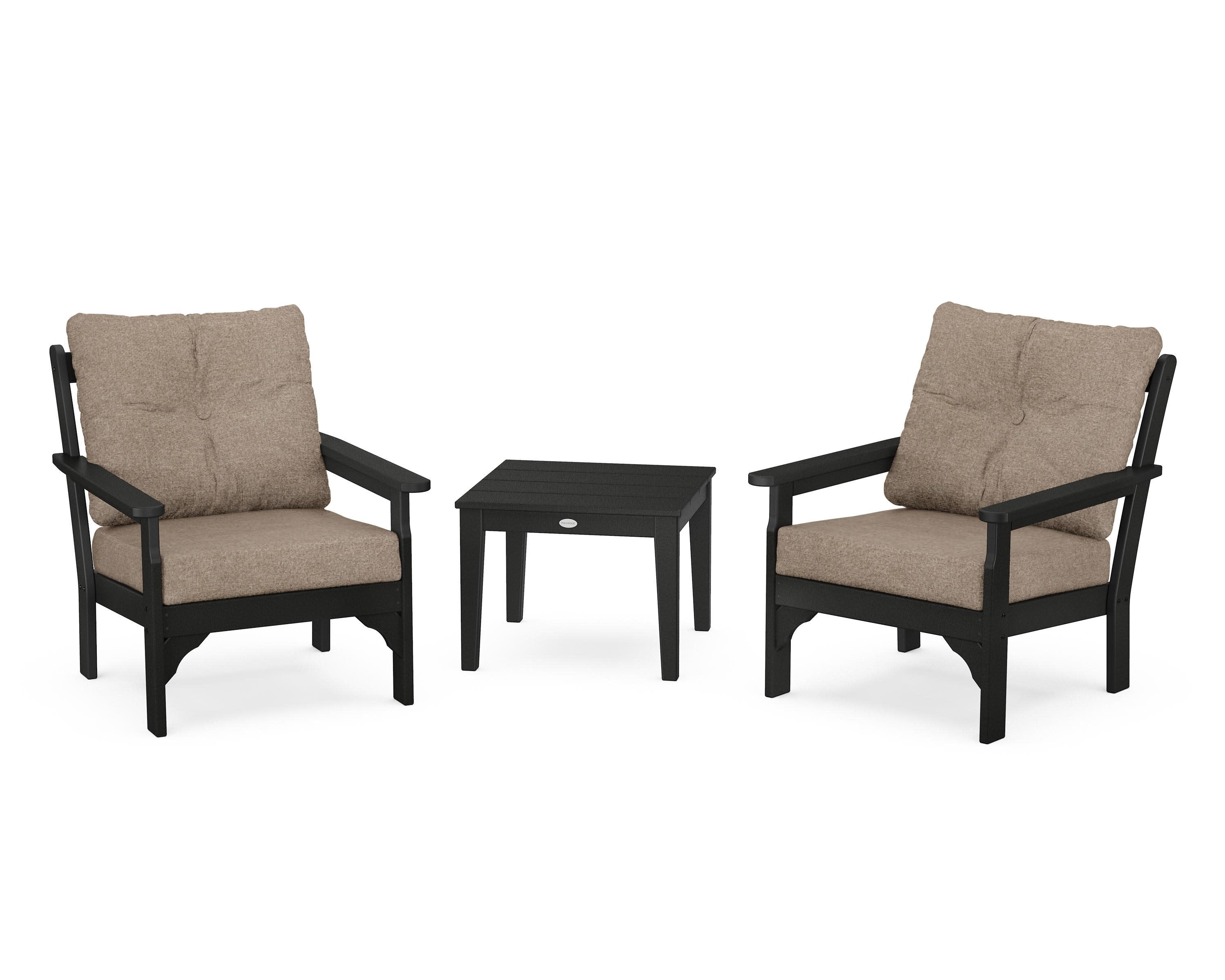 Vineyard 3-Piece Deep Seating Set in Black / Spiced Burlap