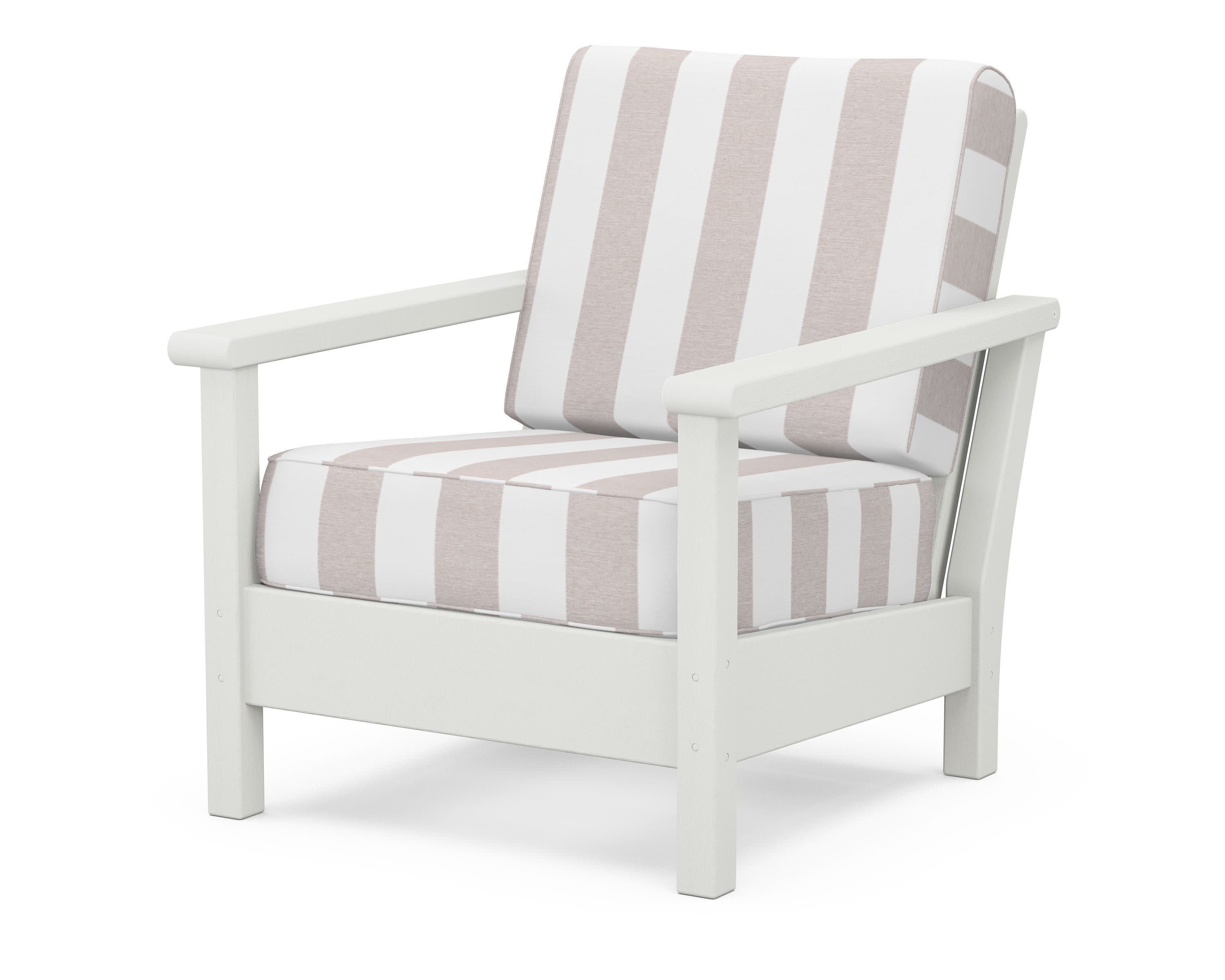 Harbour Deep Seating Chair in Vintage White / Cabana Stripe Dune Burlap
