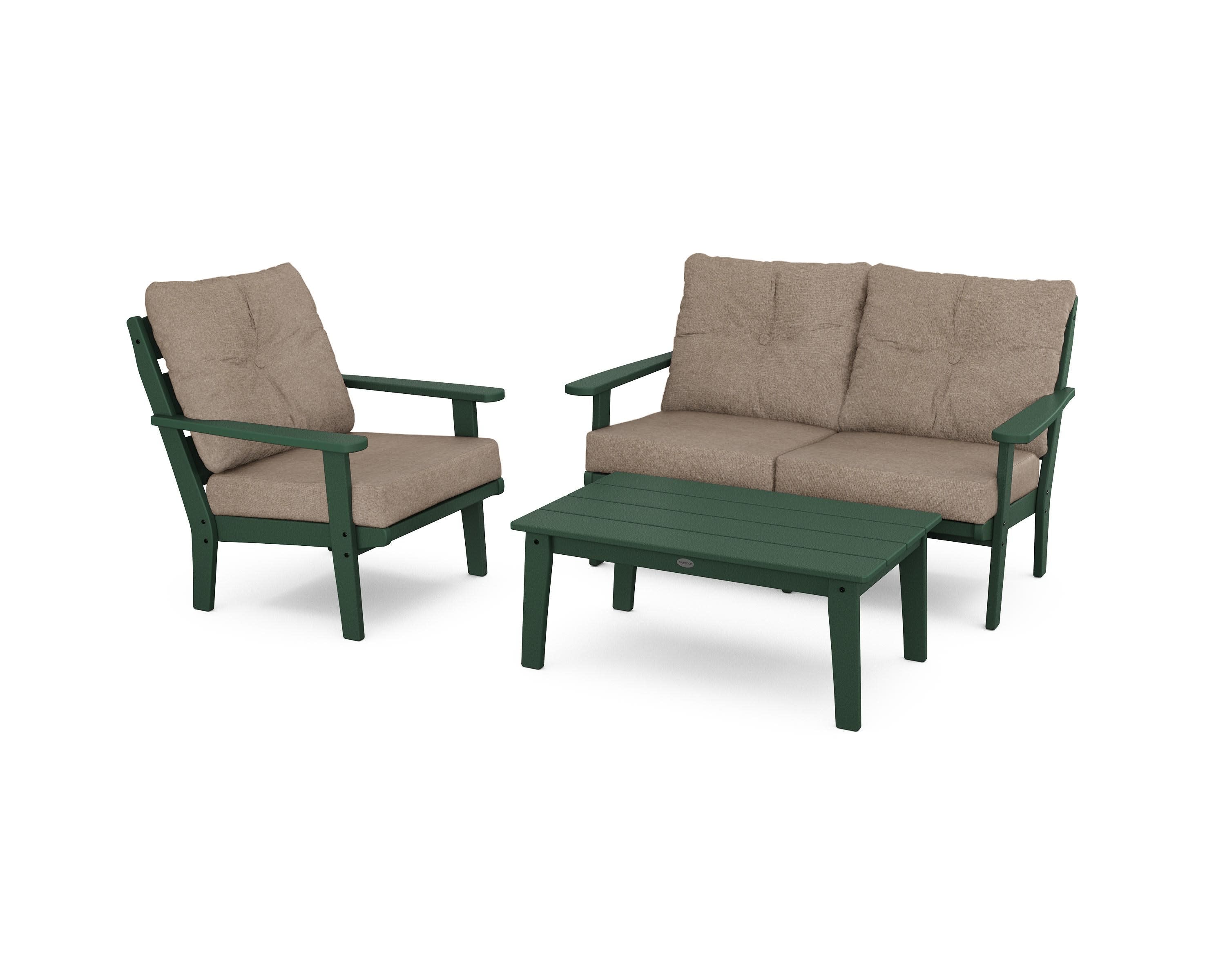 Lakeside 3-Piece Deep Seating Set in Green / Spiced Burlap