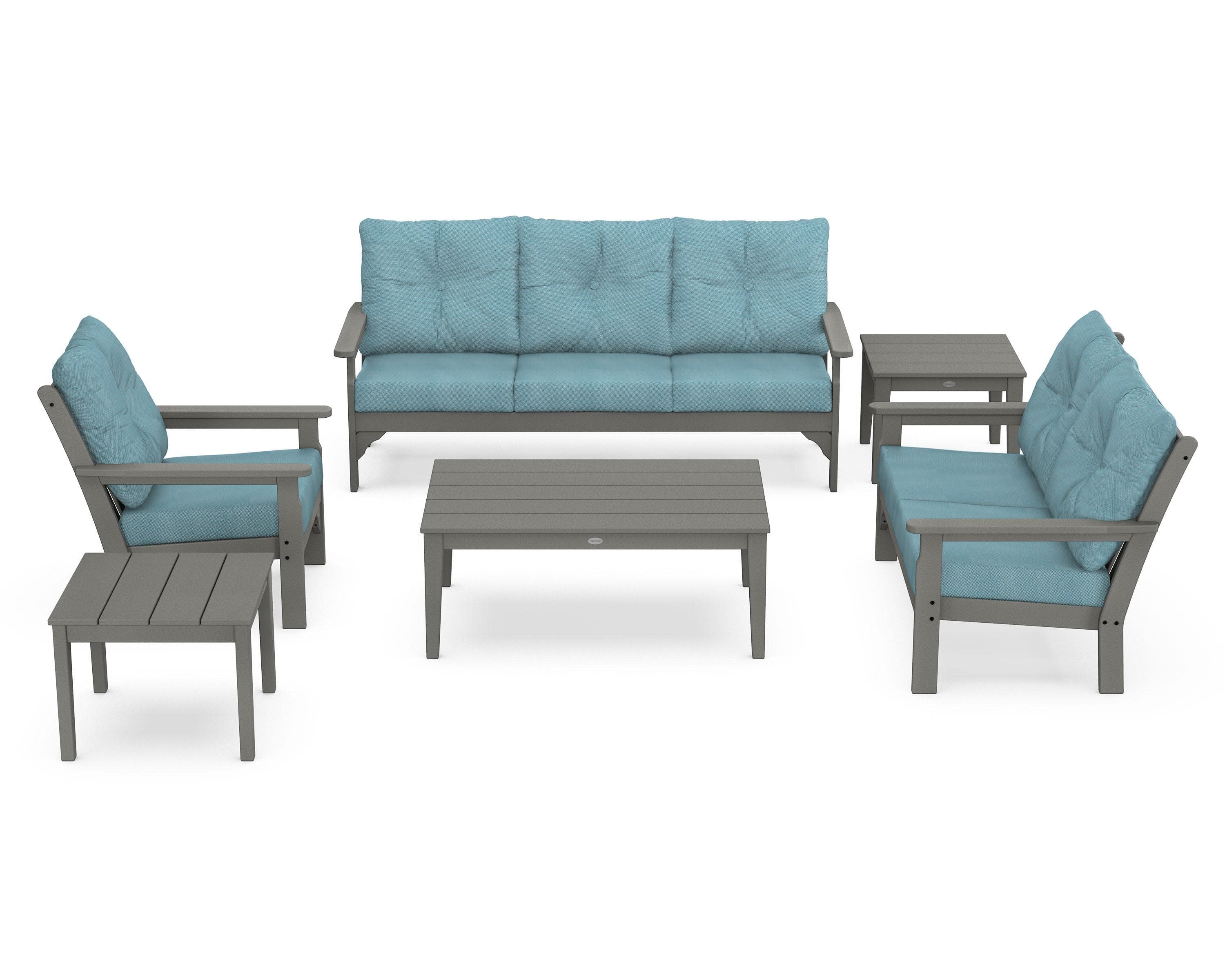 Vineyard 6-Piece Deep Seating Set in Slate Grey / Lattice Sky Blue