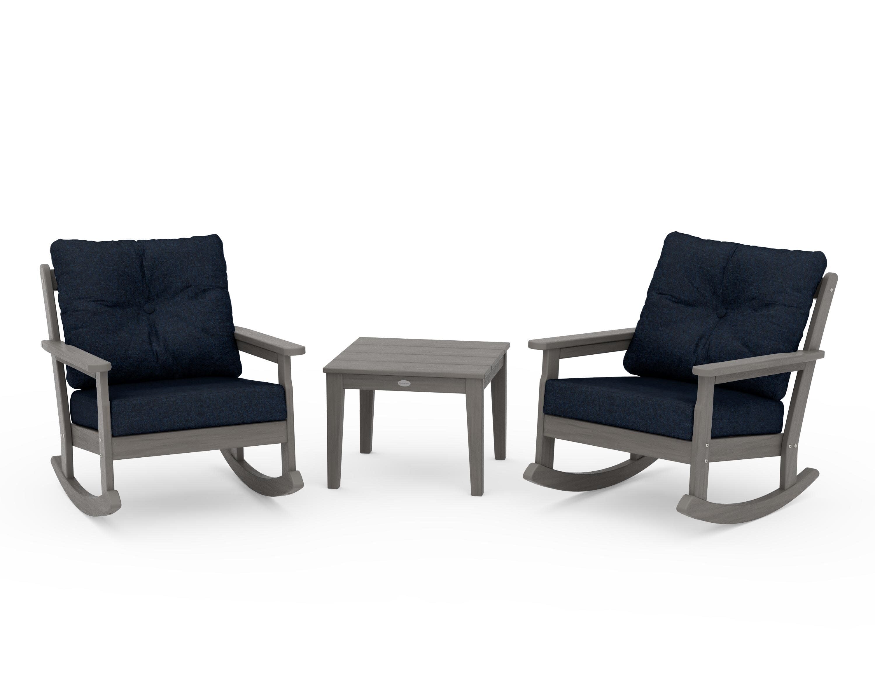 Vineyard 3-Piece Deep Seating Rocker Set in Driftwood / Marine Indigo