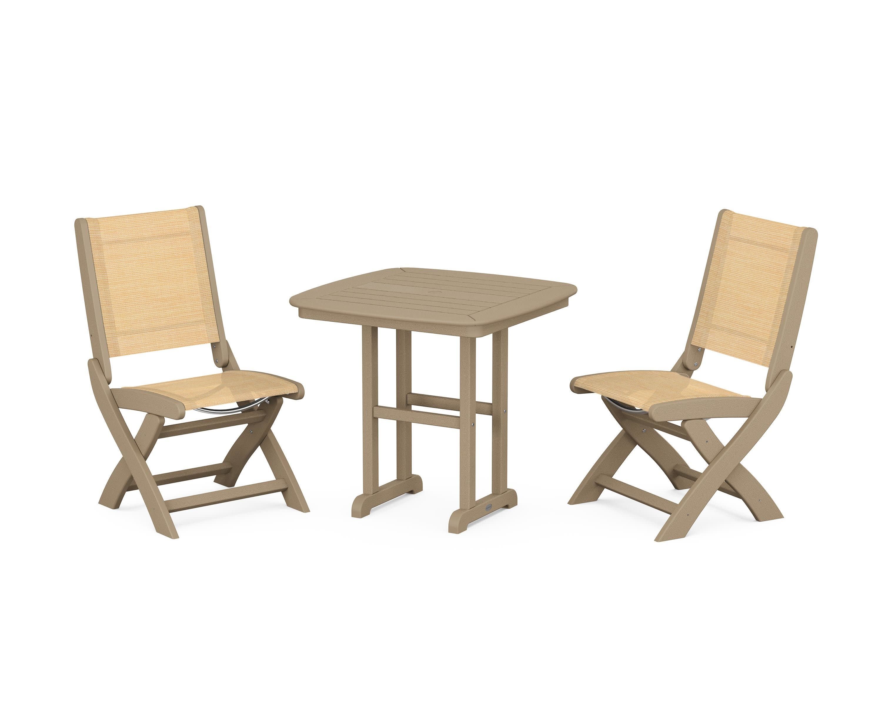 Coastal Folding Side Chair 3-Piece Dining Set in Vintage Sahara / Dupioni Apricot Sling
