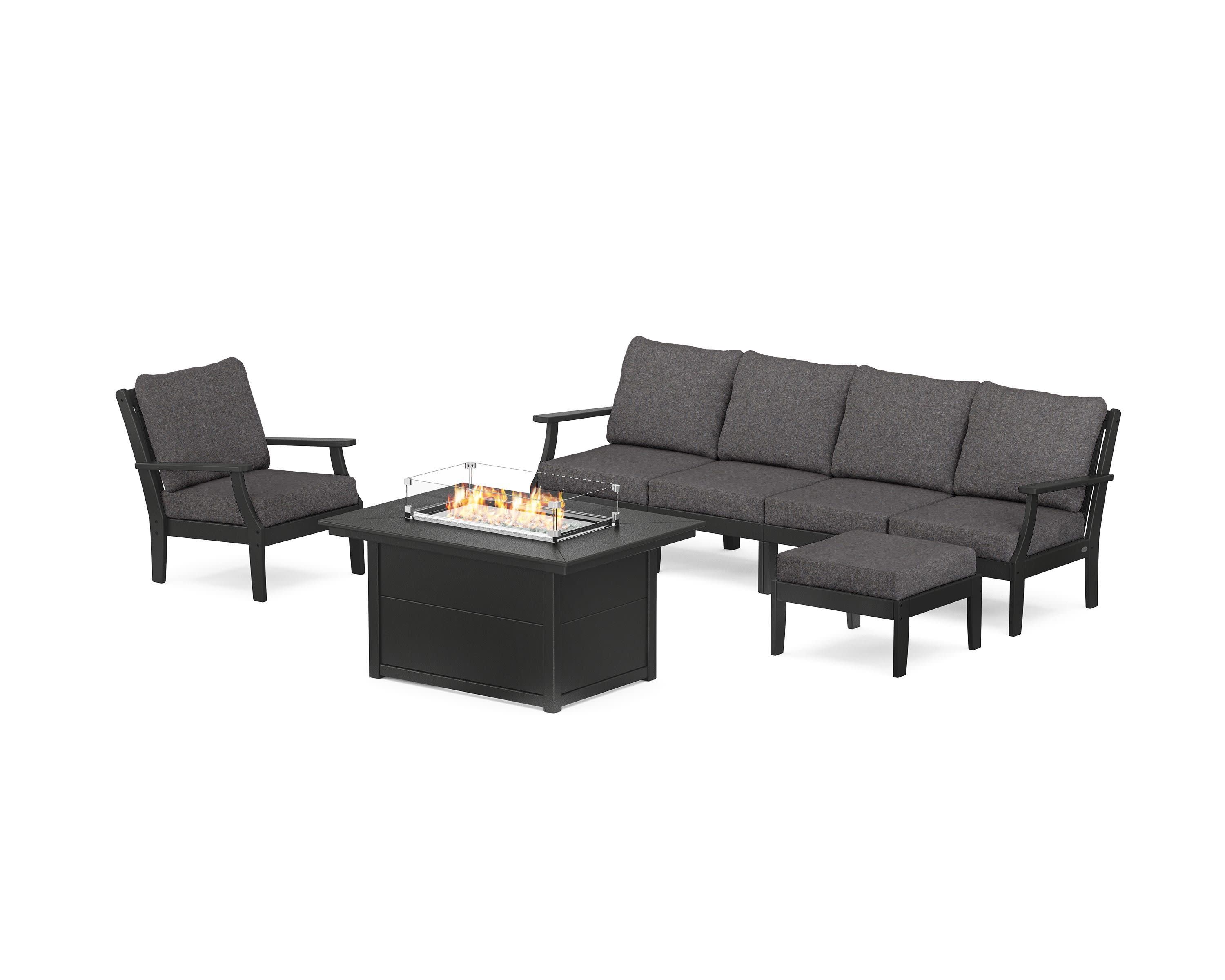 Braxton Sectional Lounge and Fire Pit Set in Black / Ash Charcoal