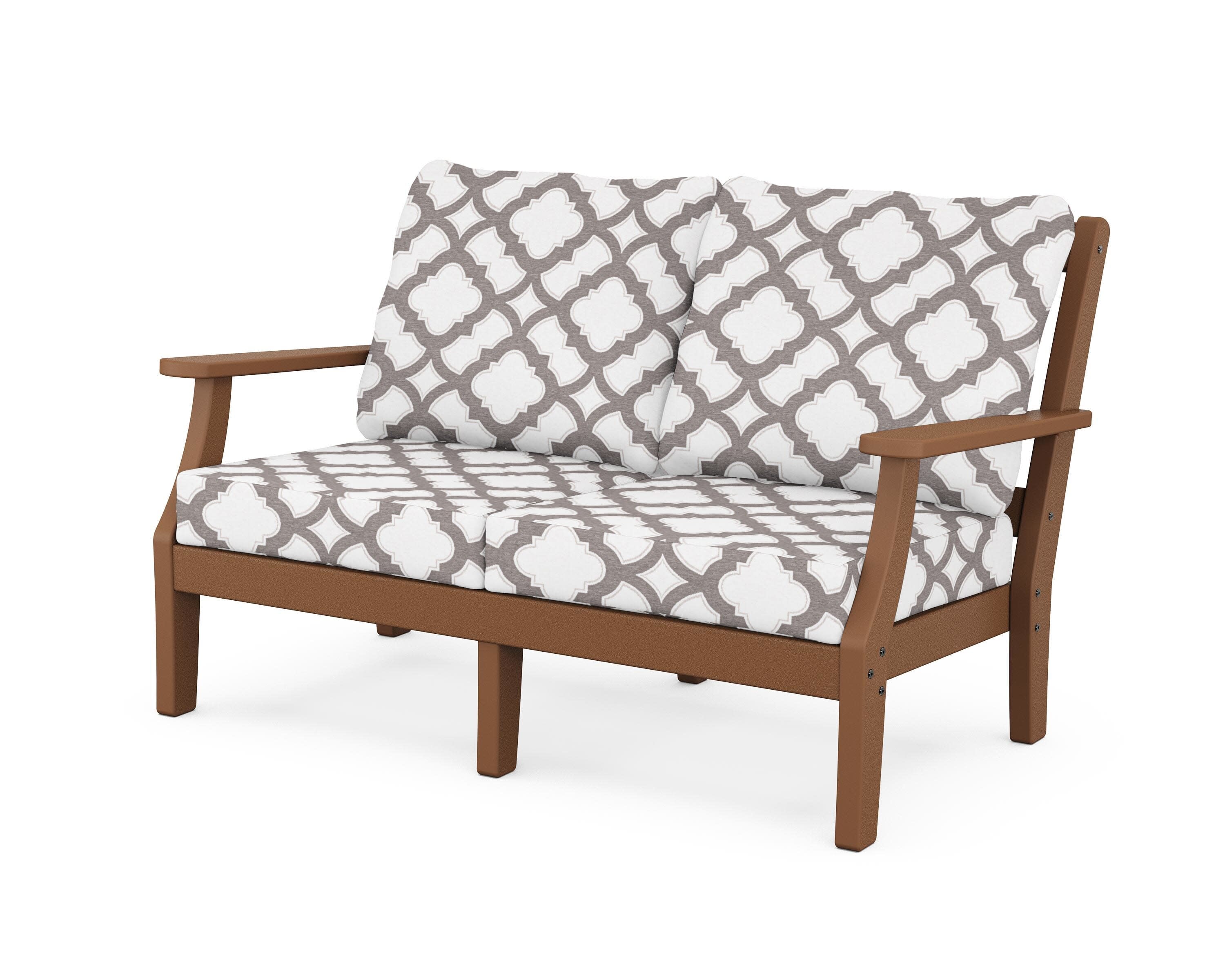 Chinoiserie Deep Seating Loveseat in Teak / Trellis Grey Mist