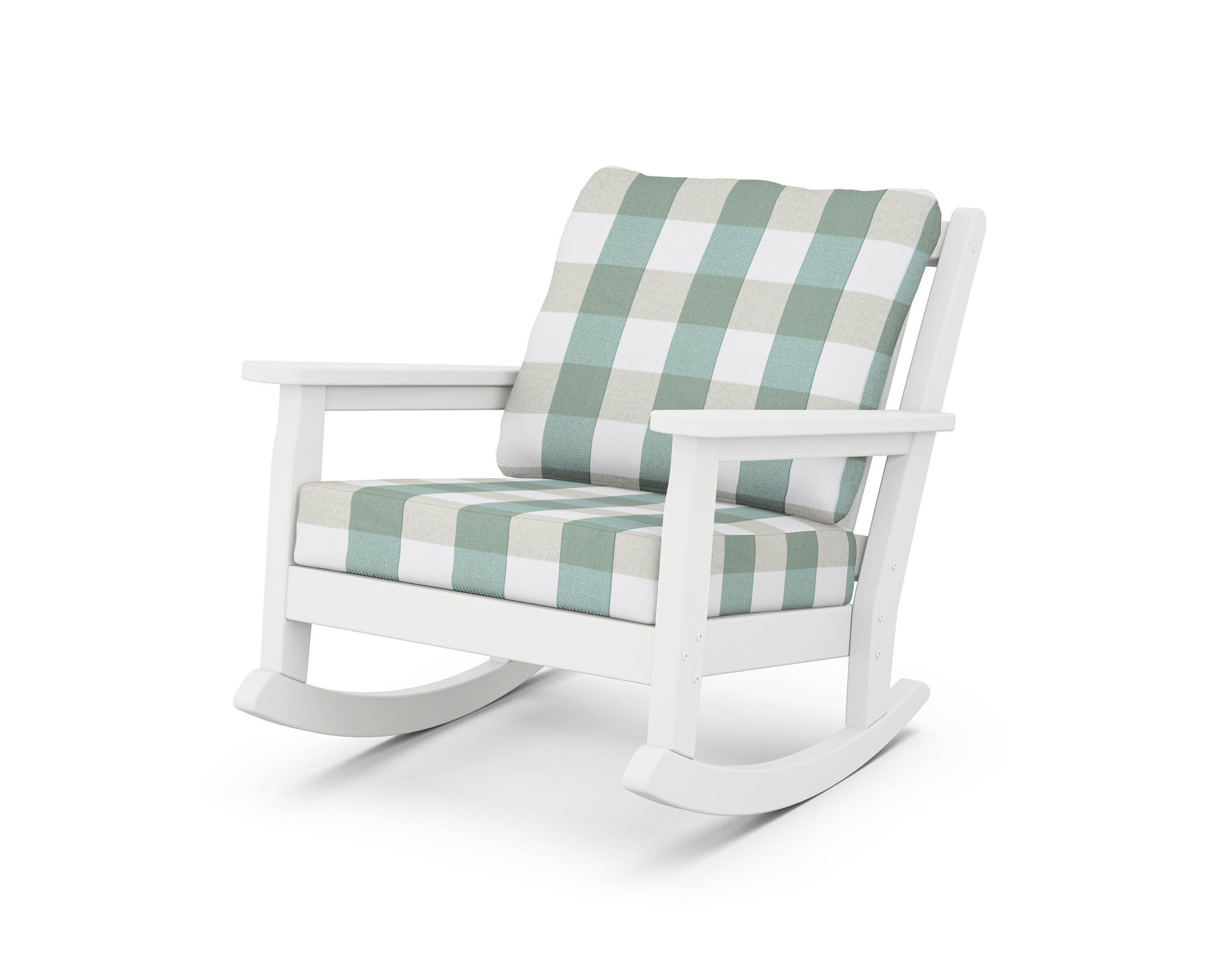 Chippendale Deep Seating Rocking Chair in White / Buffalo Plaid Glacier Spa