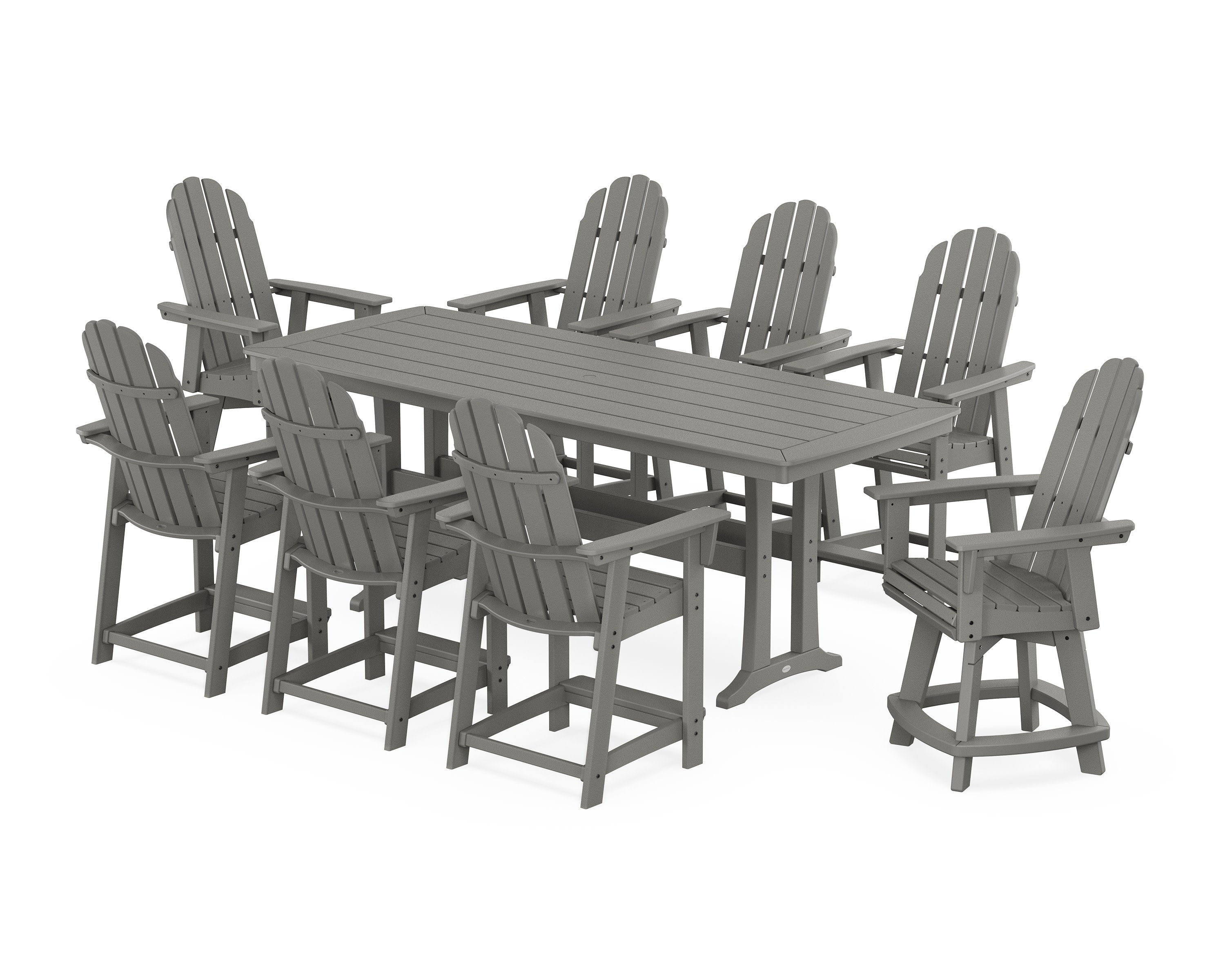 Vineyard Curveback Adirondack Swivel 9-Piece Counter Set with Trestle Legs in Slate Grey