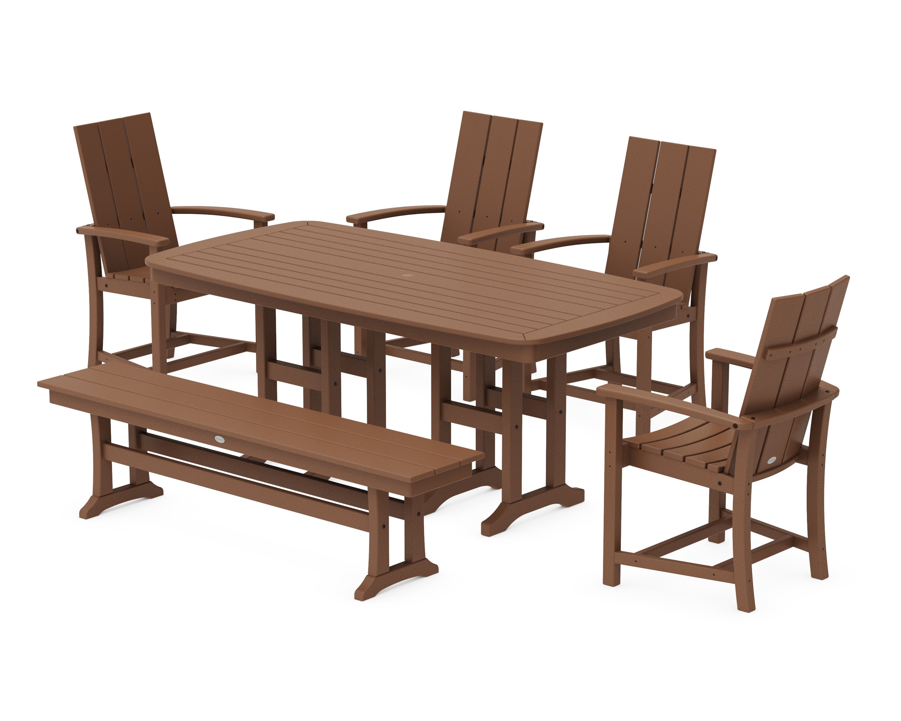Modern Adirondack 6-Piece Dining Set with Bench in Teak