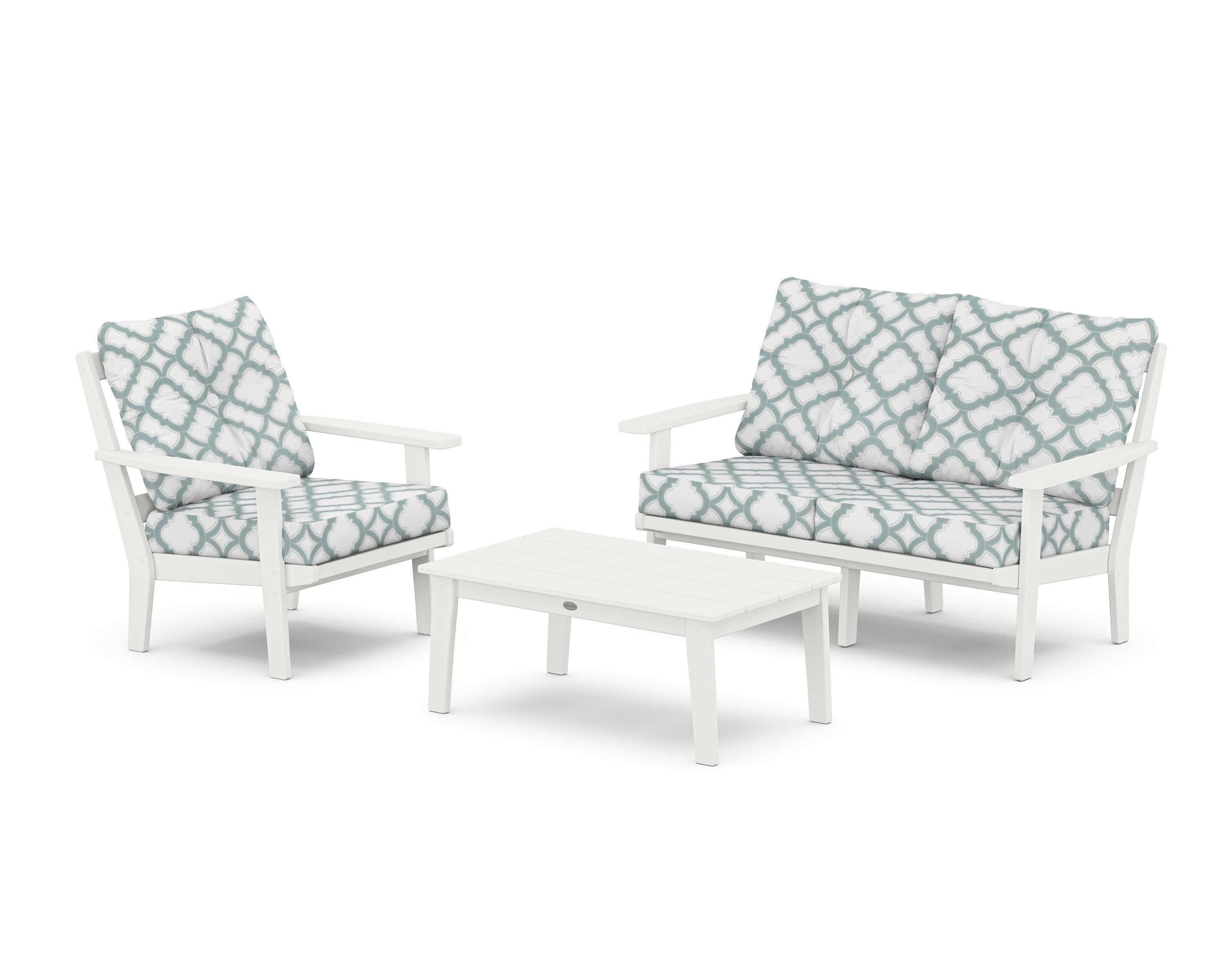 Oxford 3-Piece Deep Seating Set with Loveseat in White / Trellis Glacier Spa