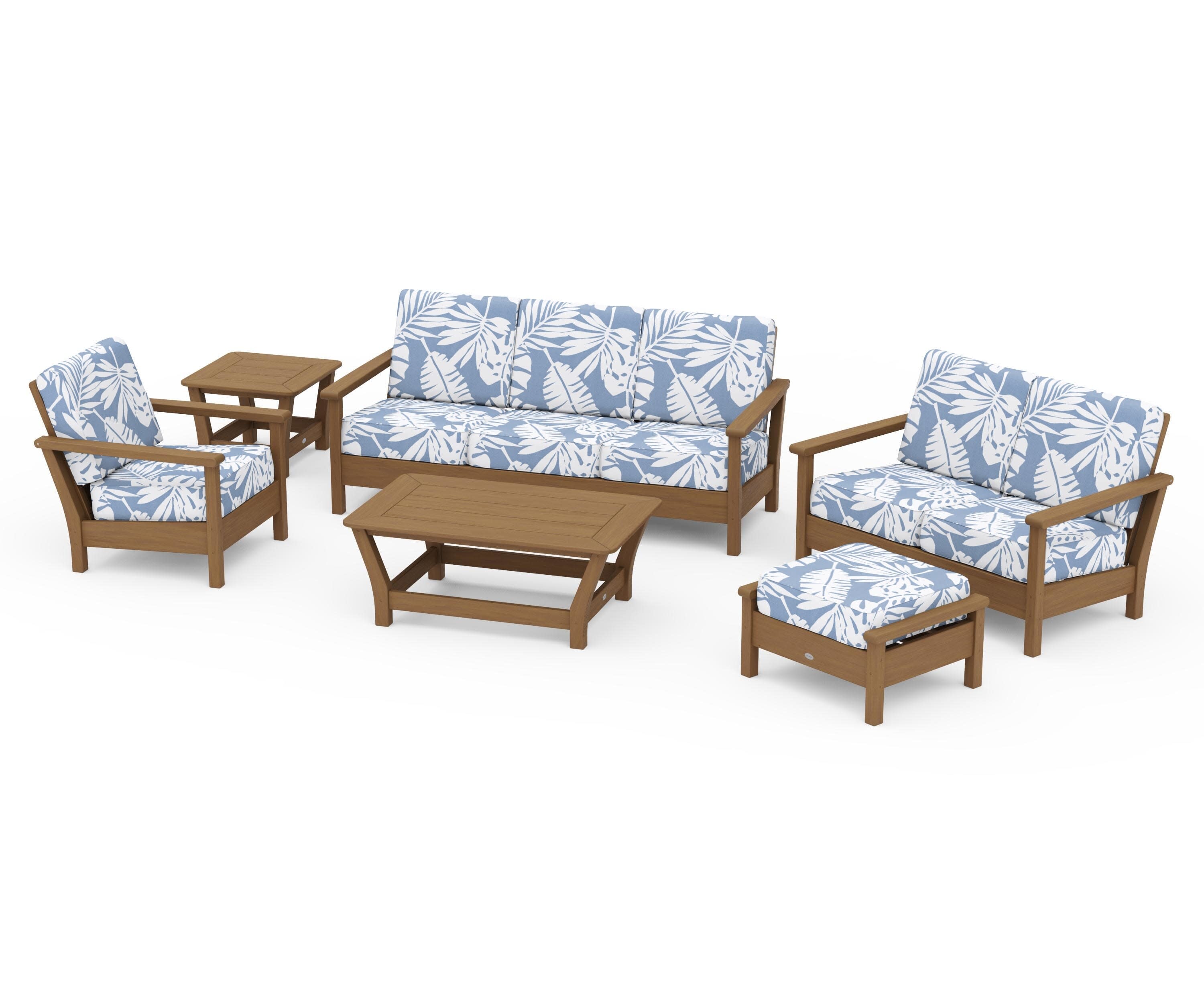 Harbour 6-Piece Outdoor Living Set in Natural / Leaf Sky Blue