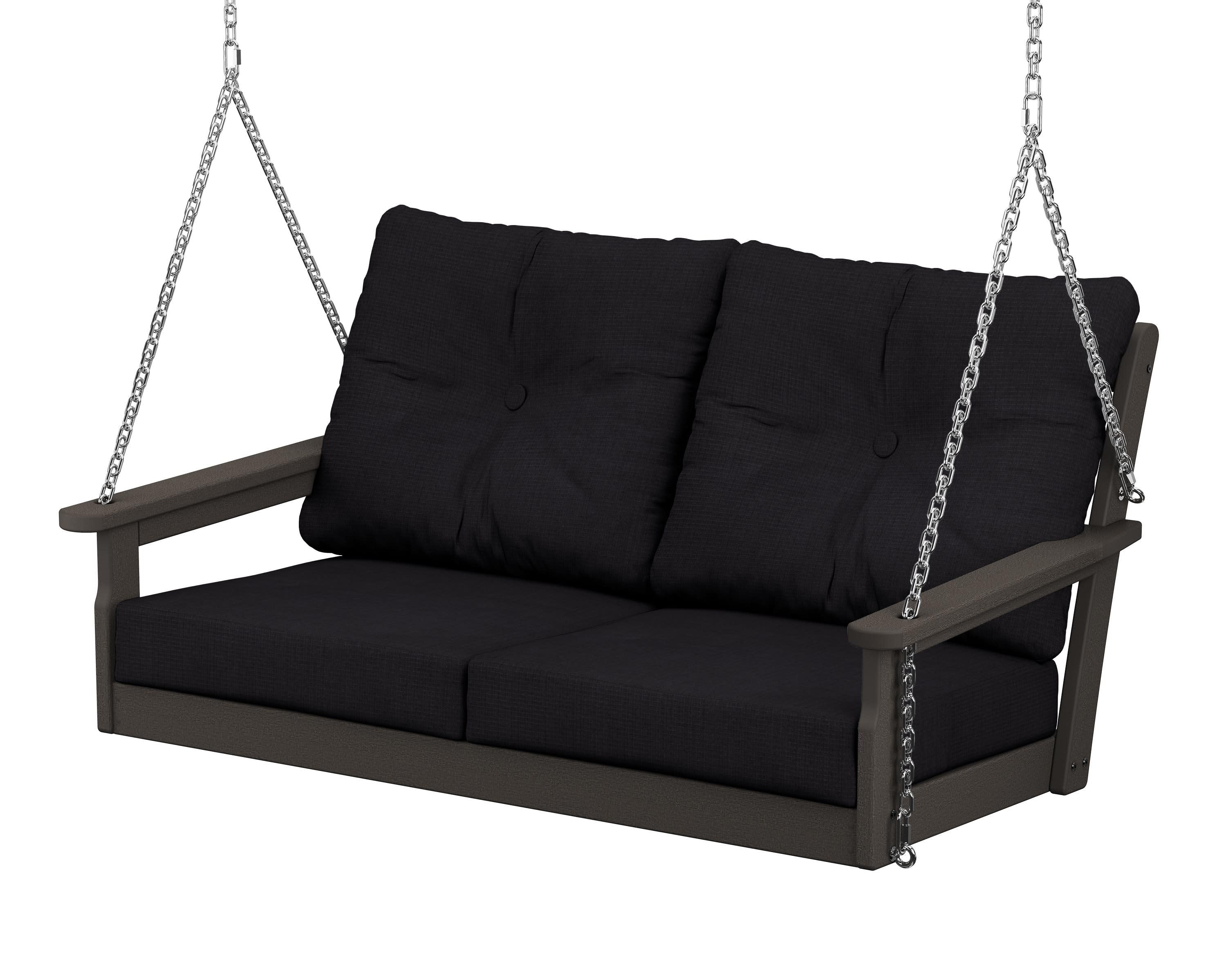 Vineyard Deep Seating Swing in Vintage Coffee / Midnight Linen