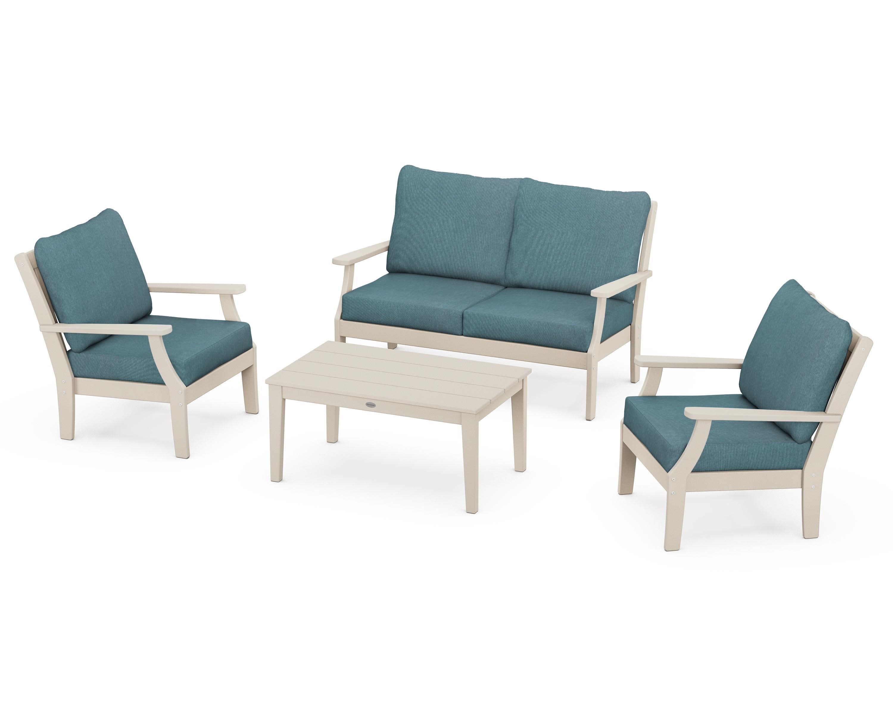 Braxton 4-Piece Deep Seating Chair Set in Sand / Ocean Teal