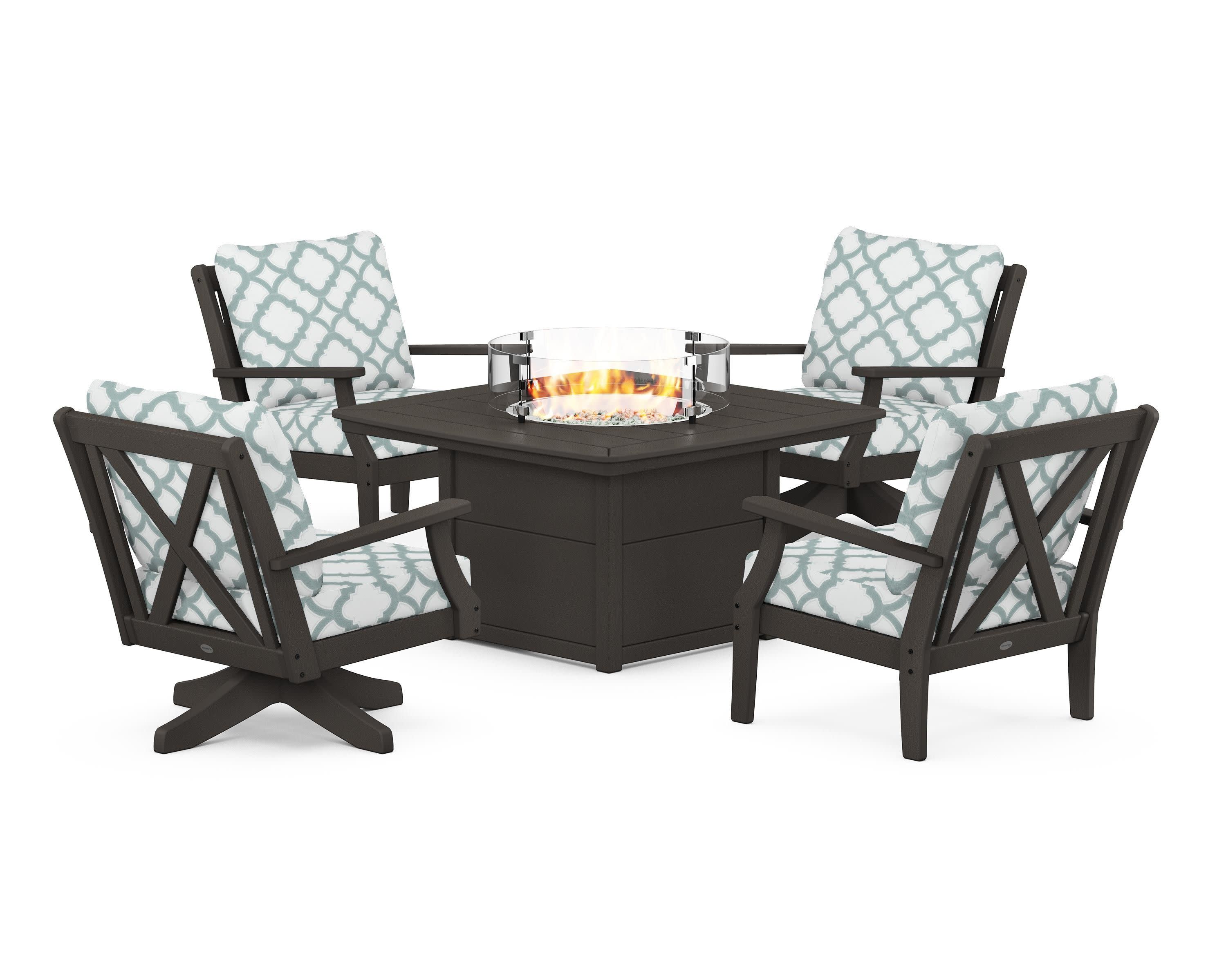 Braxton 5-Piece Deep Seating Set with Fire Table in Vintage Coffee / Trellis Glacier Spa