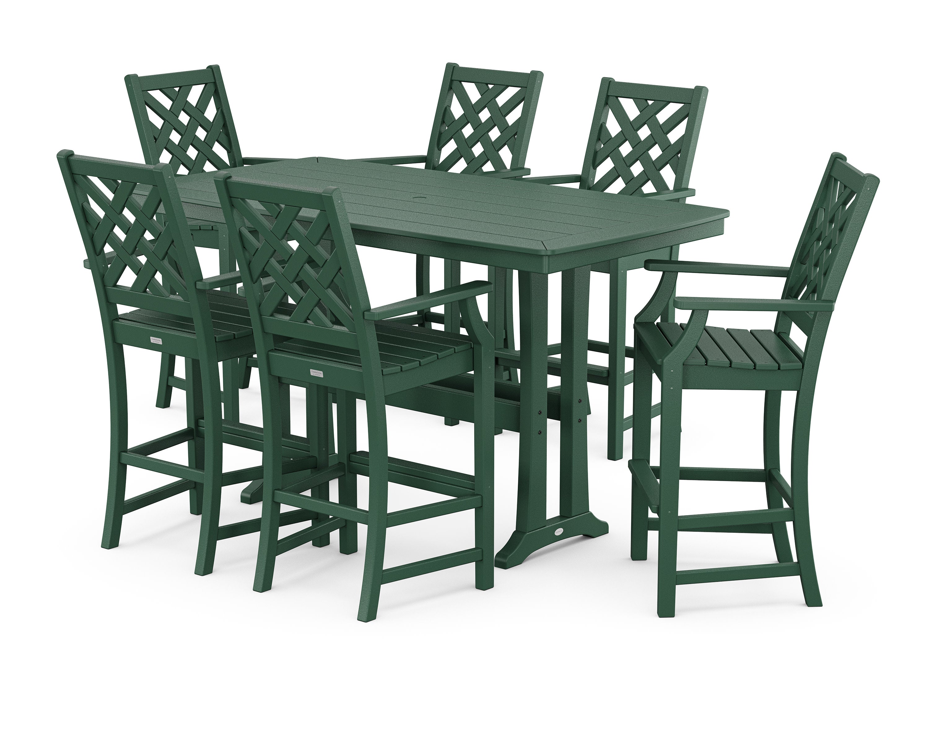 Wovendale Arm Chair 7-Piece Bar Set with Trestle Legs in Green