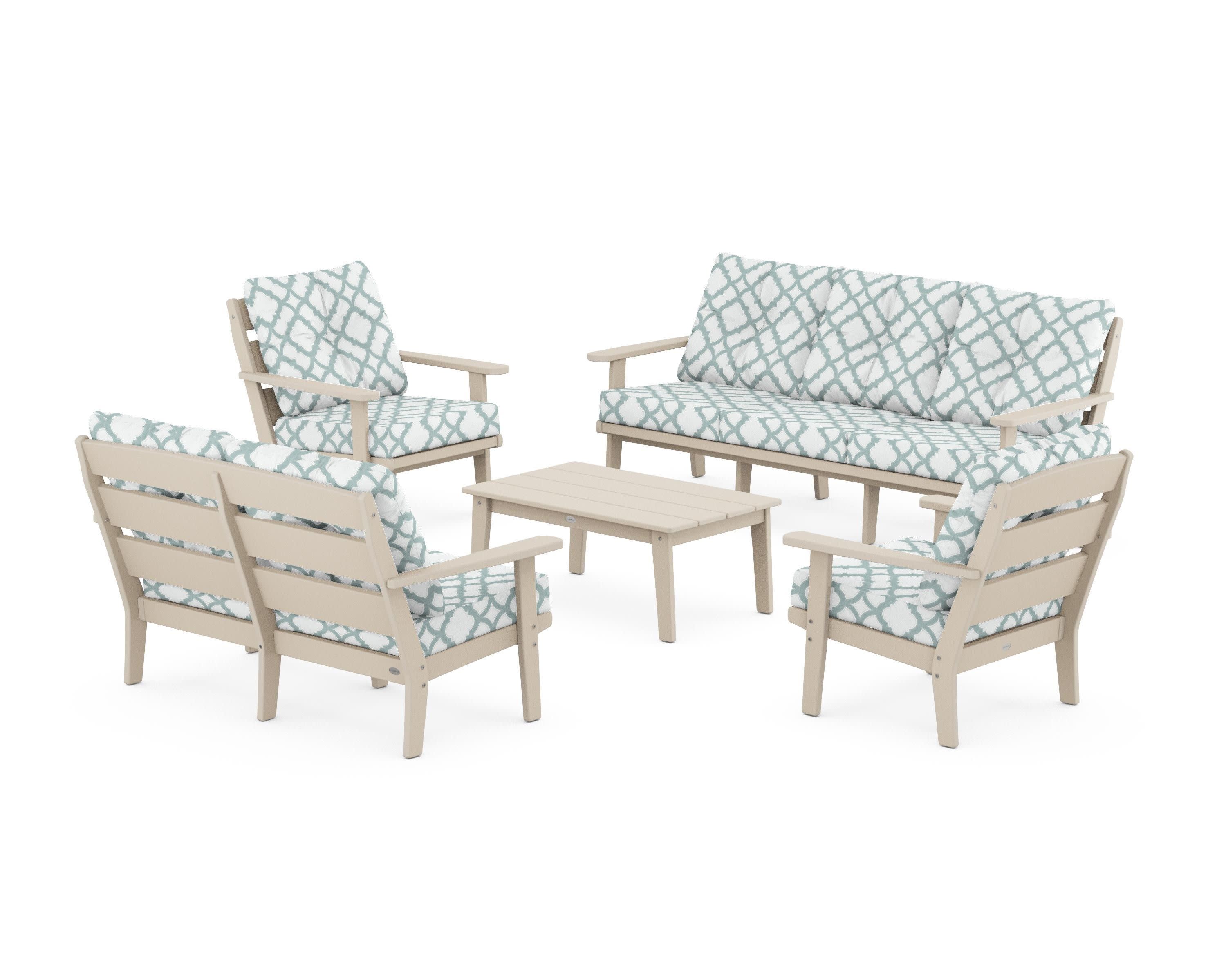 Lakeside 5-Piece Lounge Sofa Set in Sand / Trellis Glacier Spa