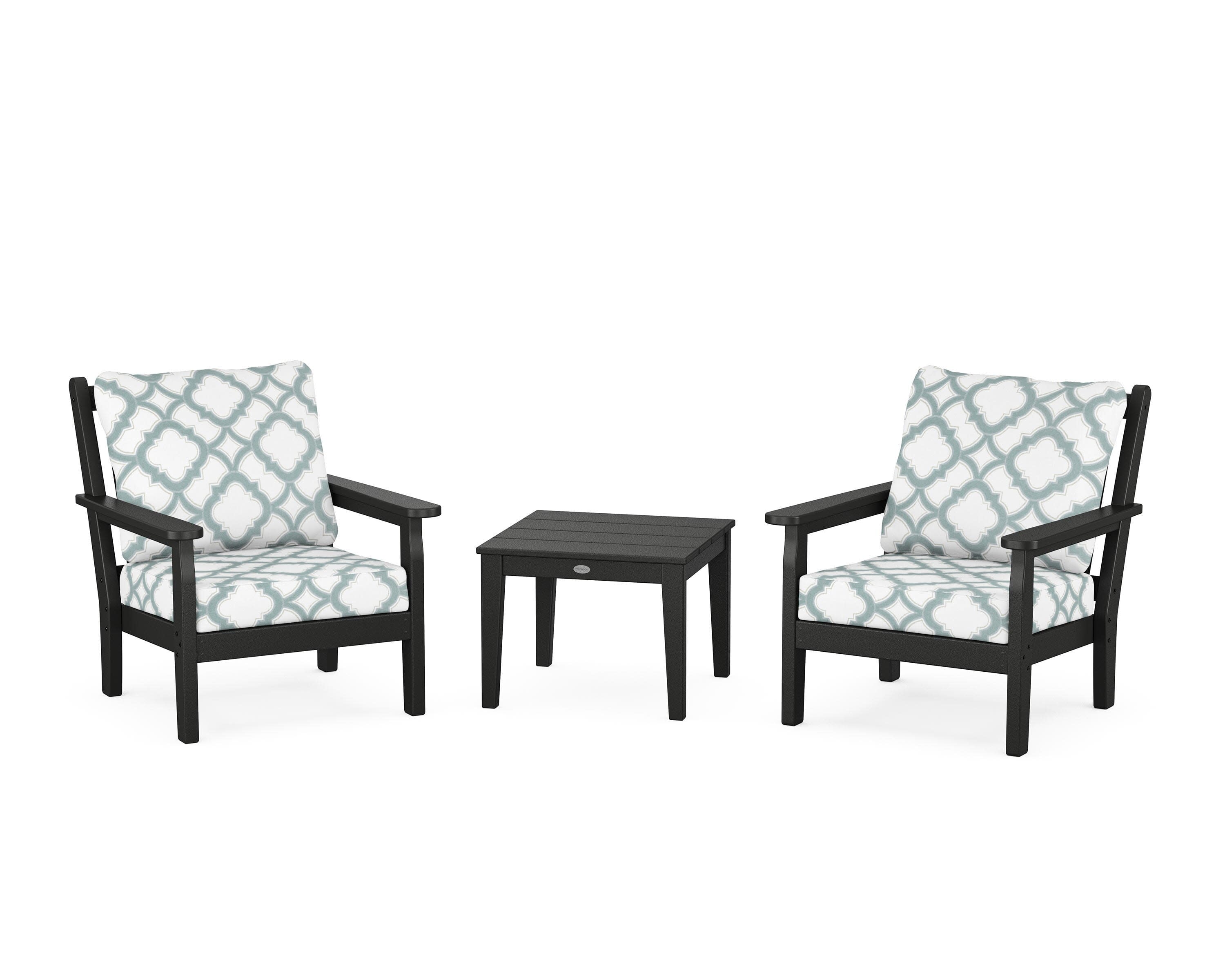 Chippendale 3-Piece Deep Seating Set in Black / Trellis Glacier Spa
