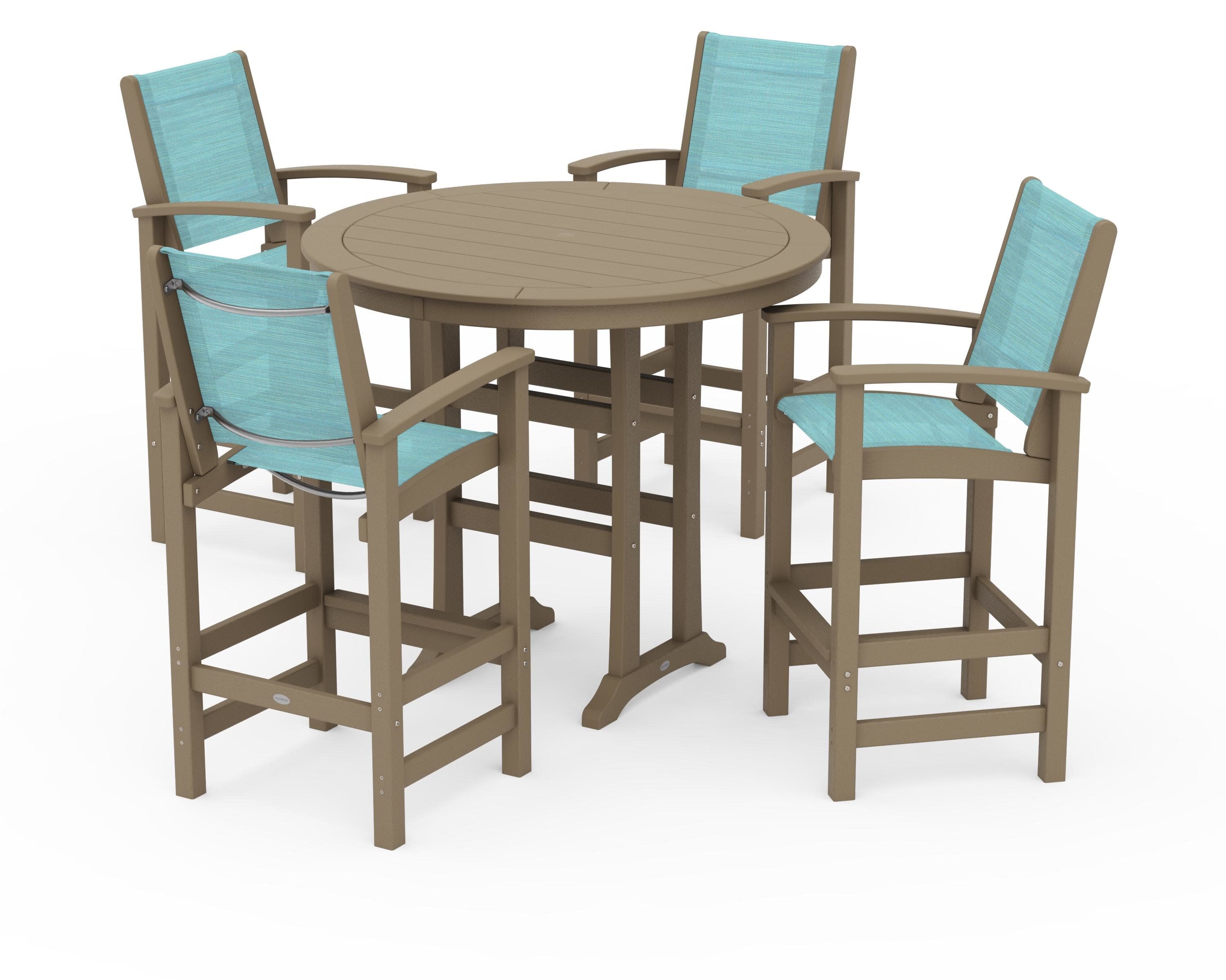 Coastal 5-Piece Nautical Trestle Bar Set in Vintage Sahara / Dupioni Aquamarine Sling