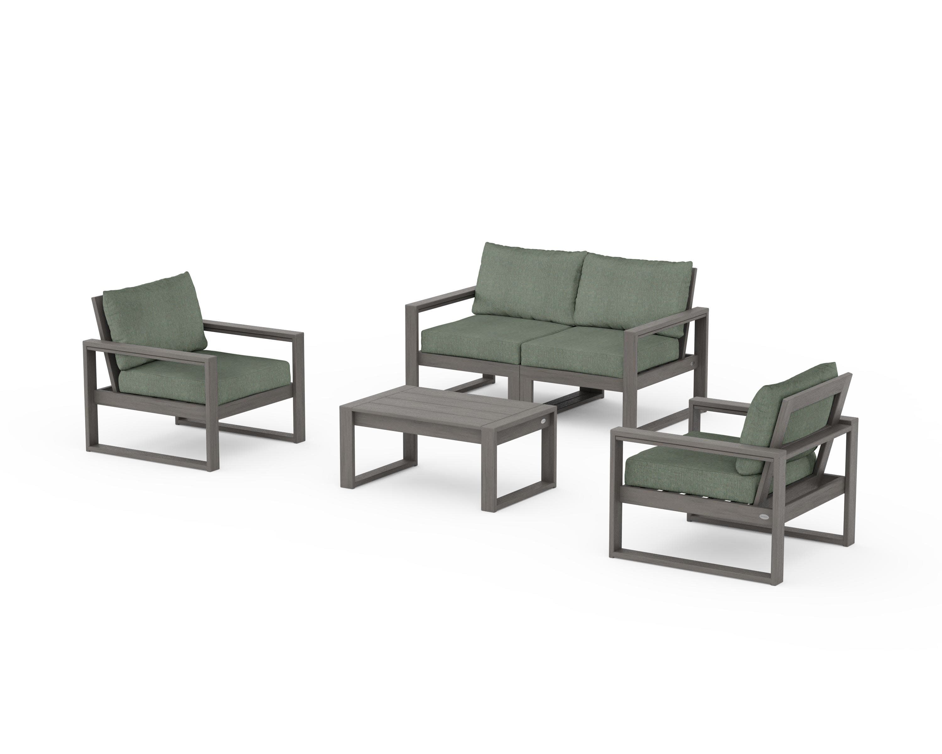 EDGE Sectional 4-Piece Deep Seating Set with Loveseat in Driftwood / Cast Sage