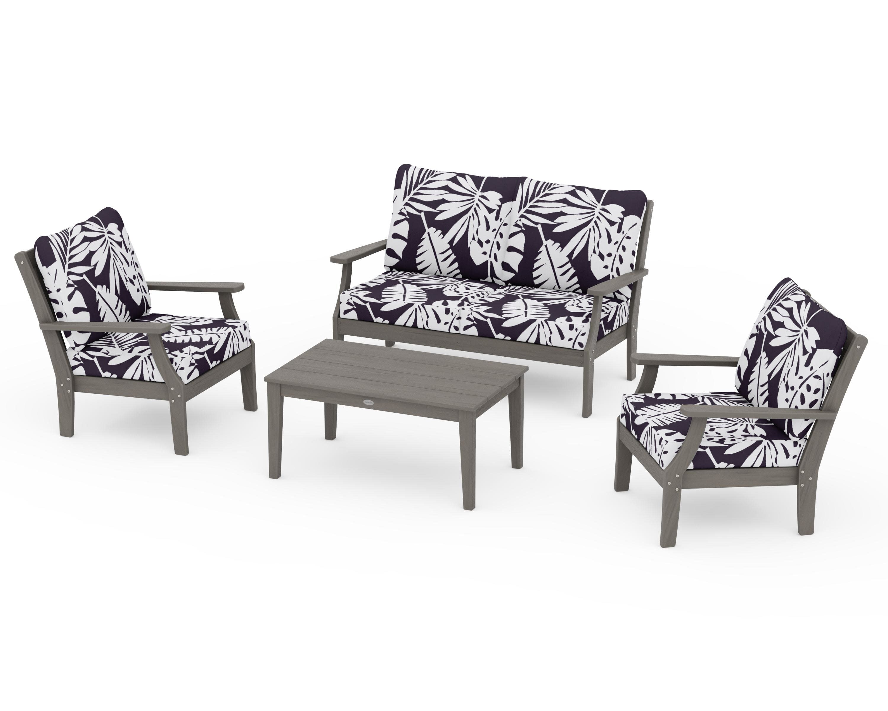 Braxton 4-Piece Deep Seating Chair Set in Driftwood / Leaf Navy