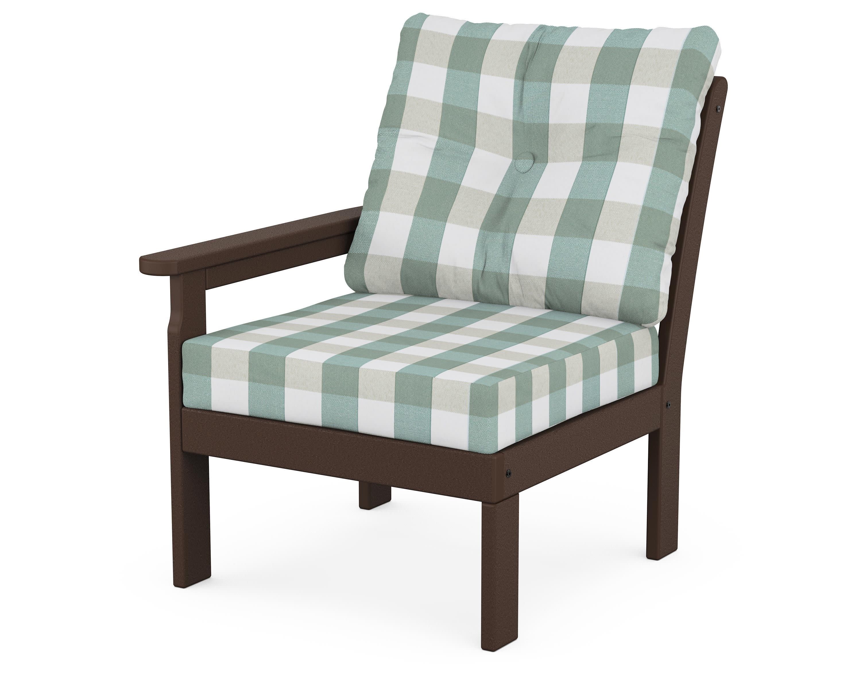 Vineyard Modular Left Arm Chair in Mahogany / Buffalo Plaid Glacier Spa