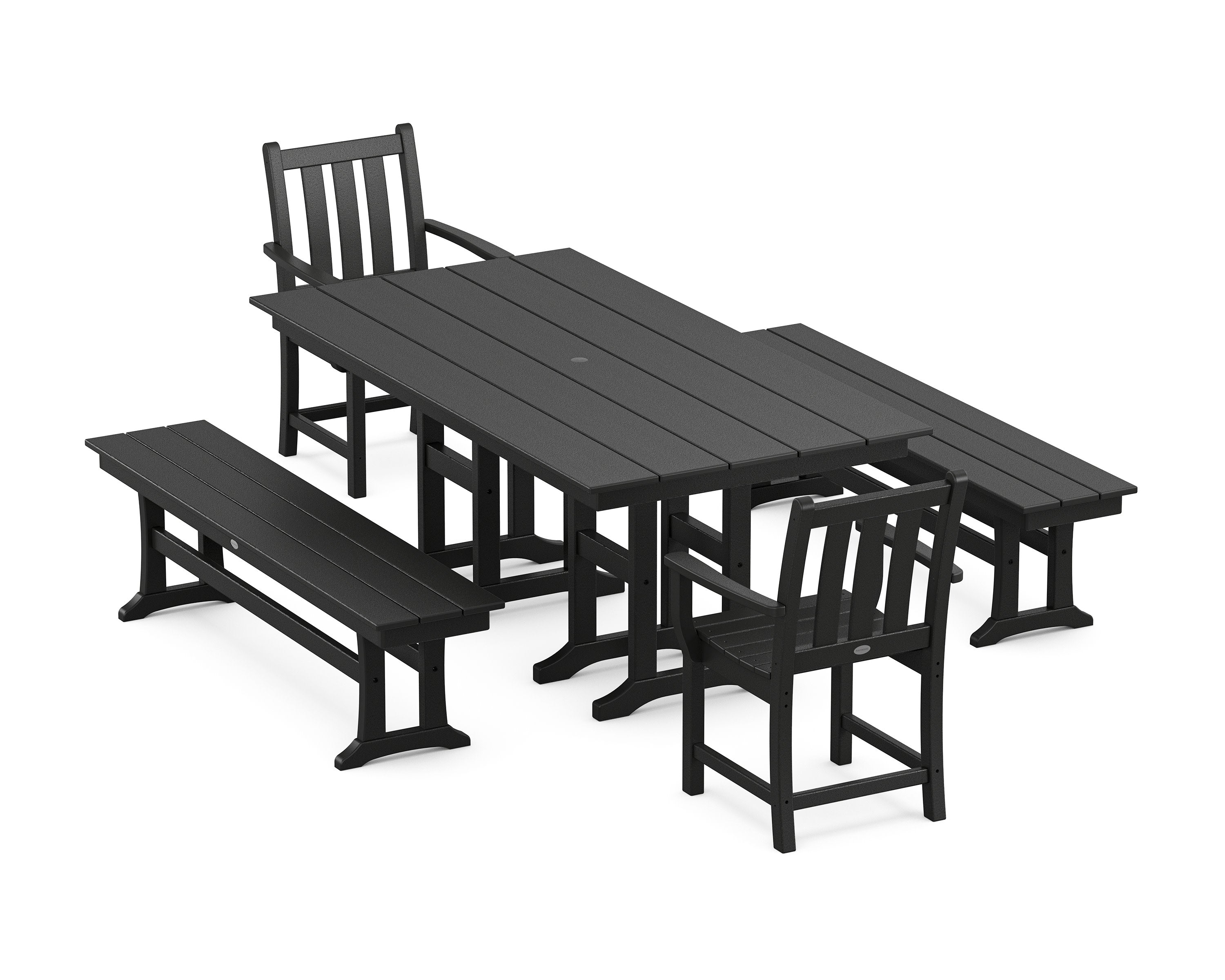 Traditional Garden 5-Piece Farmhouse Dining Set with Benches in Black