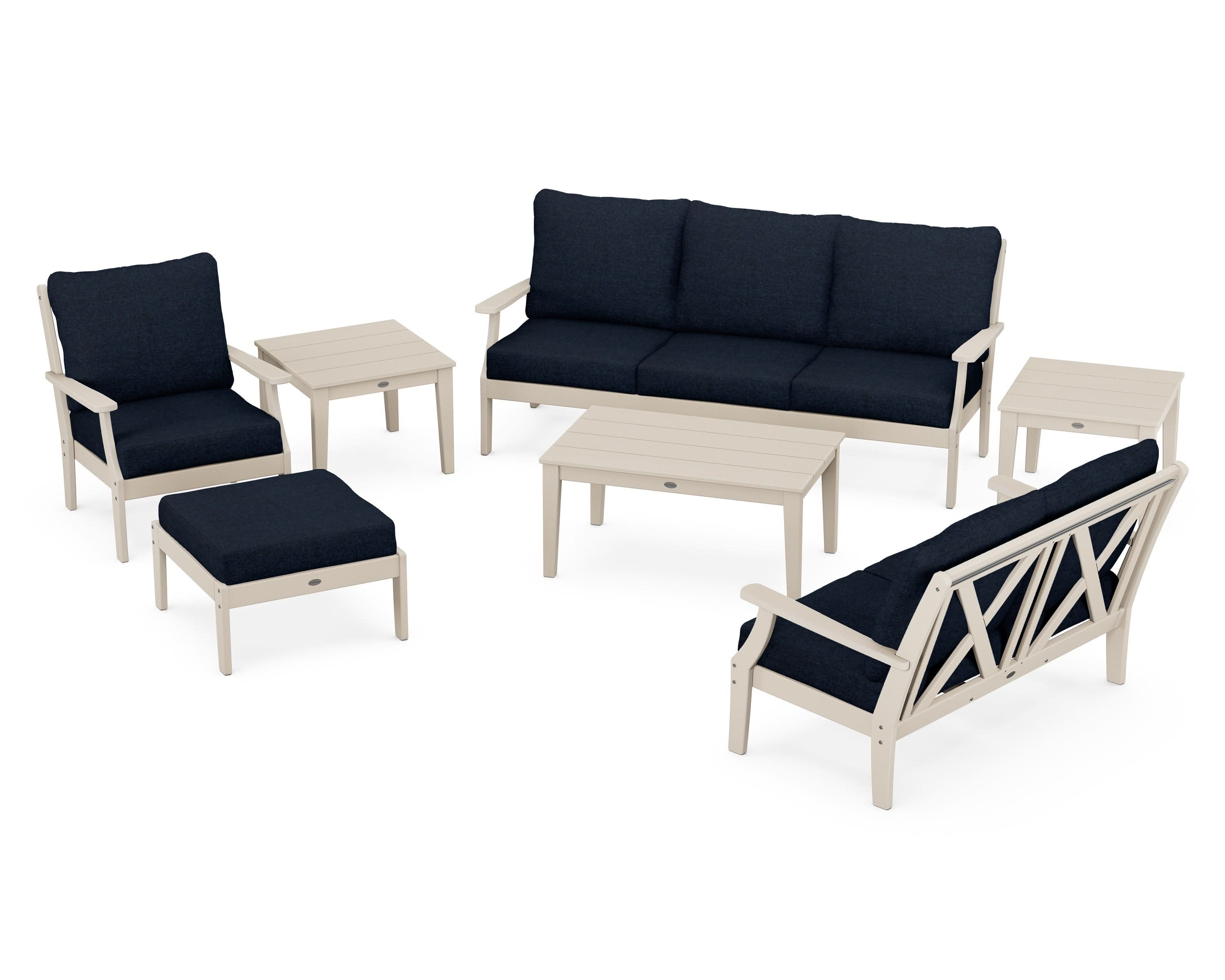 Braxton 7-Piece Deep Seating Set in Sand / Marine Indigo