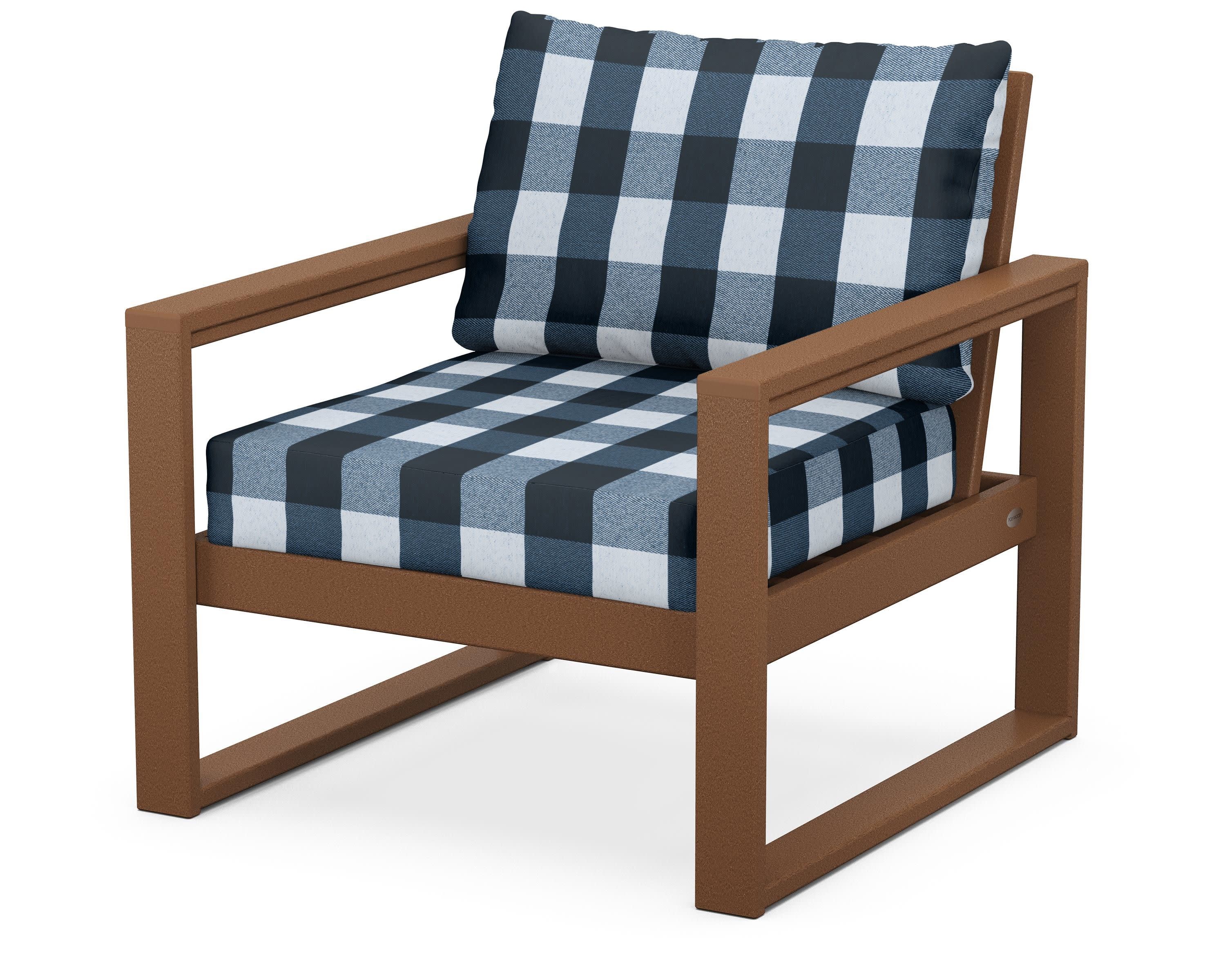 EDGE Club Chair in Teak / Buffalo Plaid Marine Indigo