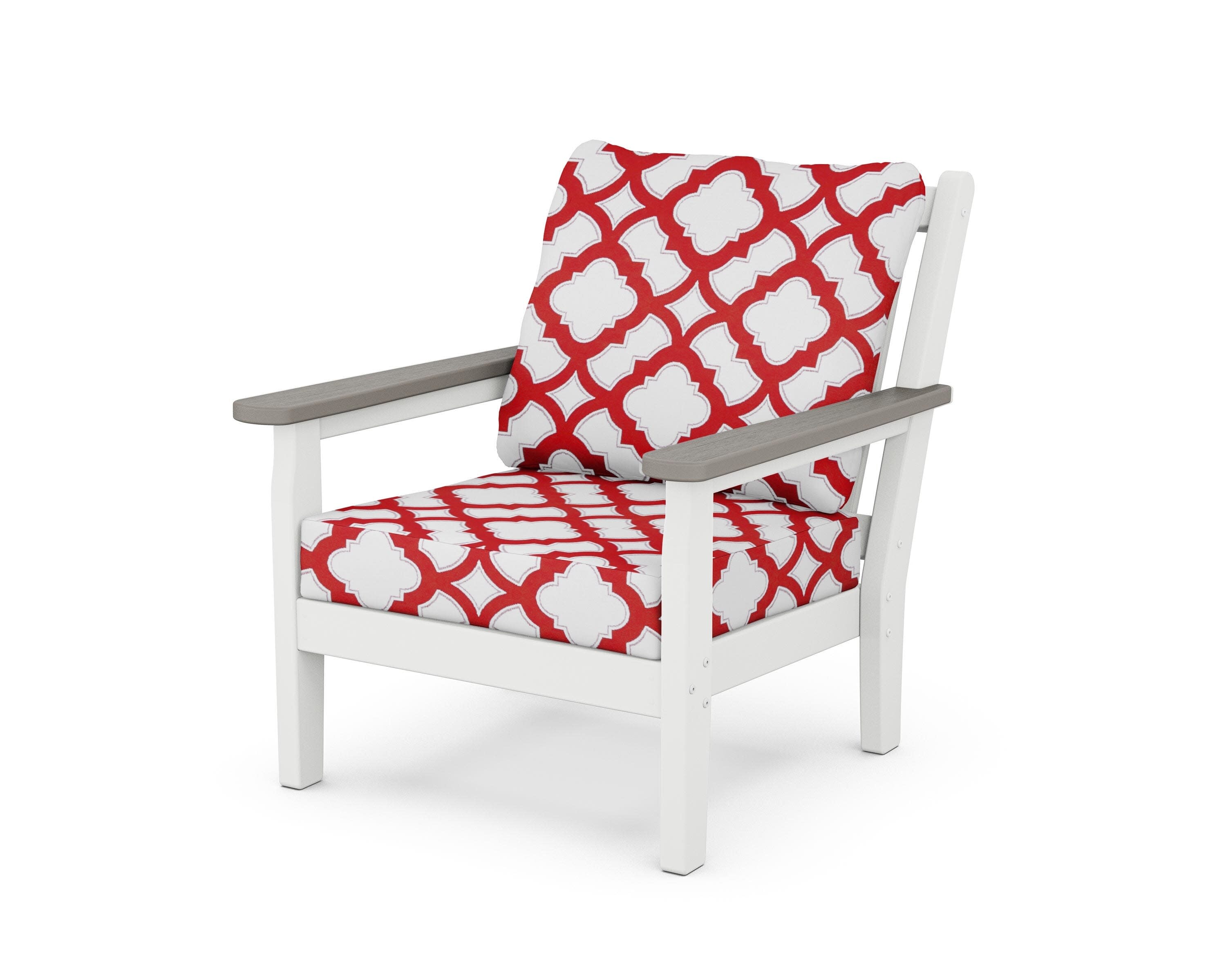 Chippendale Deep Seating Chair in White / Driftwood / Trellis Crimson
