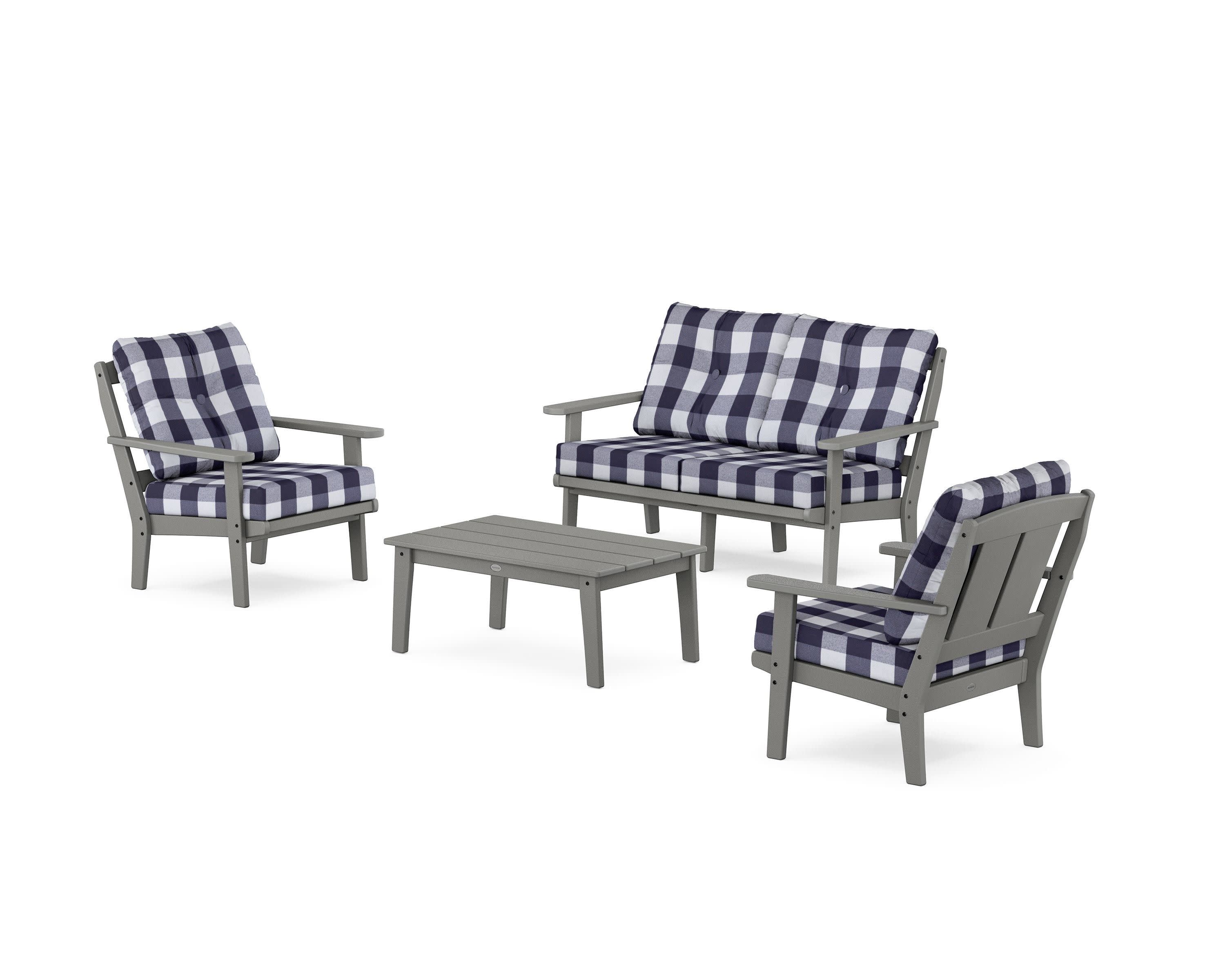 Mission 4-Piece Deep Seating Set with Loveseat in Slate Grey / Buffalo Plaid Navy